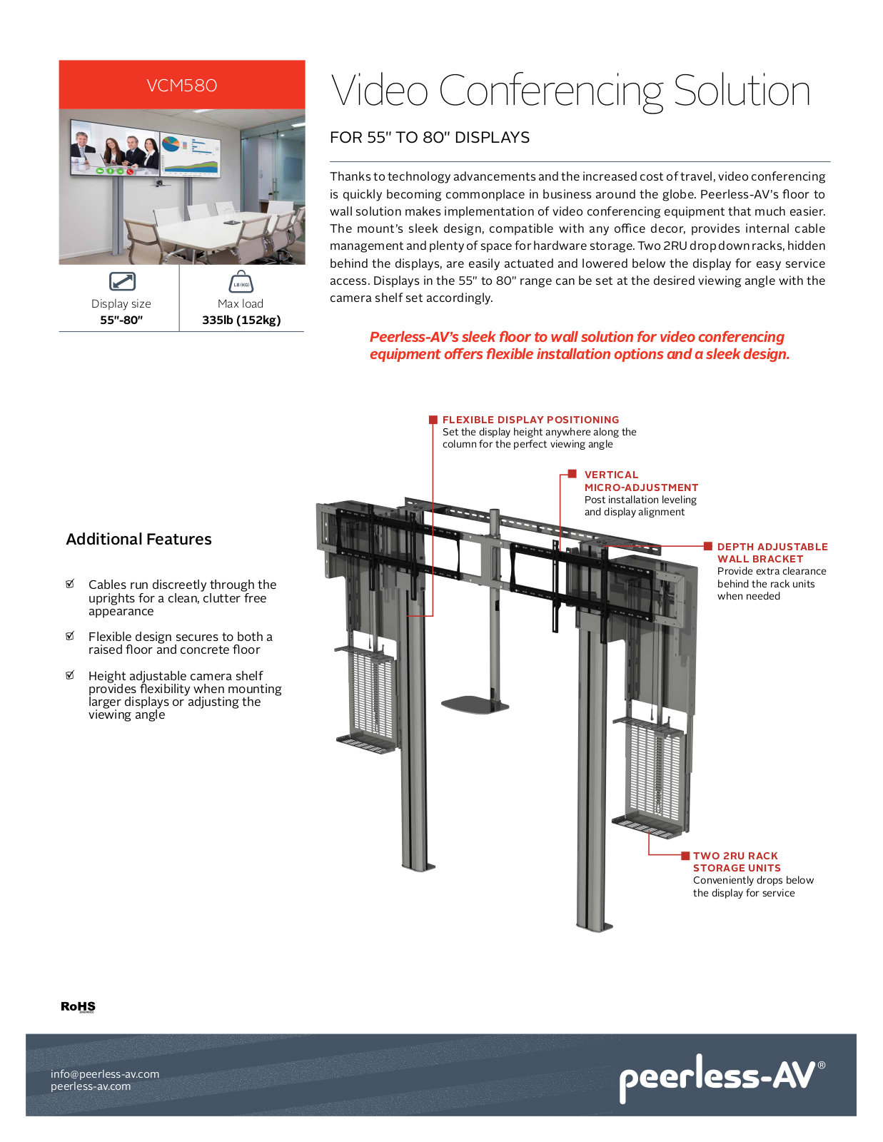 Peerless-AV VCM580, VCM580S-4RU Specsheet