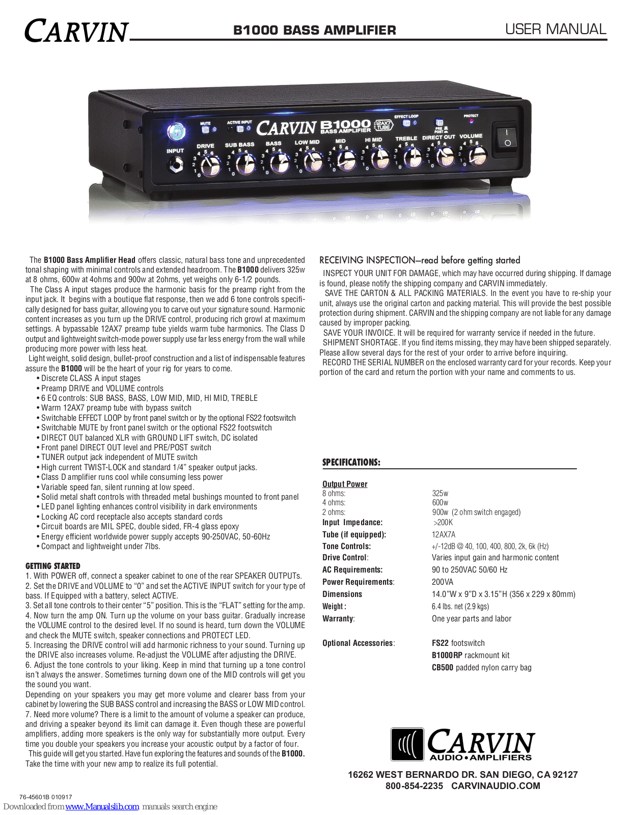 CARVIN B1000 User Manual - ManualMachine.com