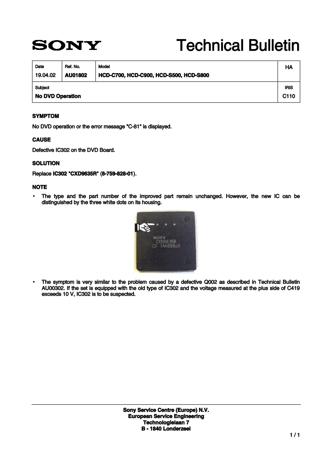 SONY HCD-C700, HCD-S500, HCD-S800, HCD-C900 Technical Bulletin 2
