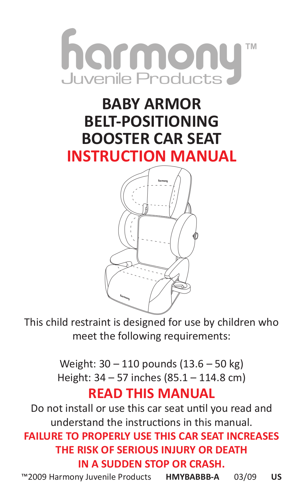 Harmony Baby Armor Belt-Positioning booster car seat Instruction Manual