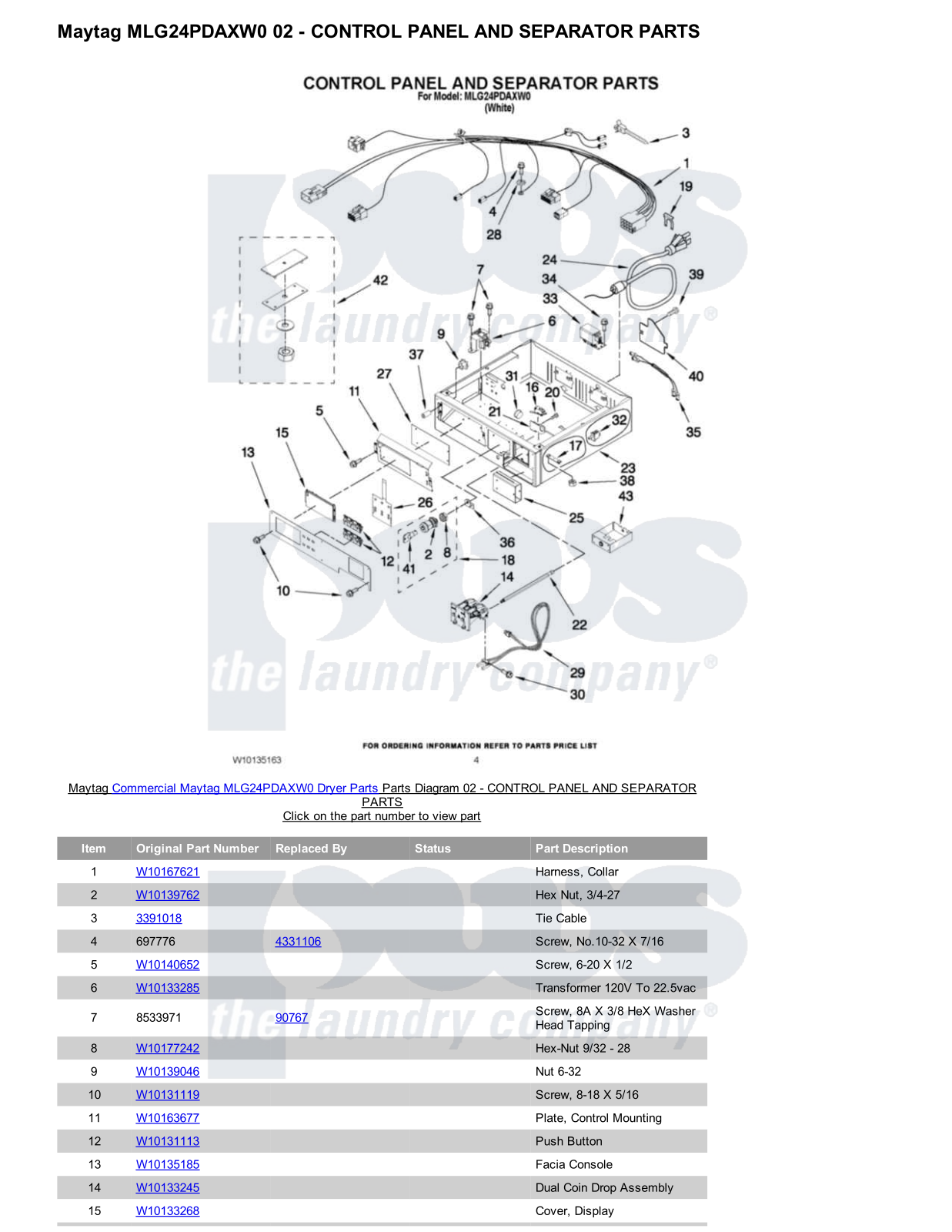 Maytag MLG24PDAXW0 Parts Diagram