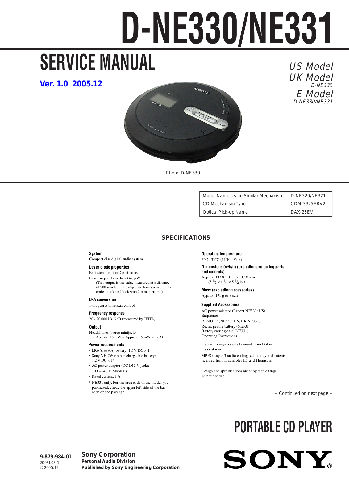 SONY D SJ301 Service Manual