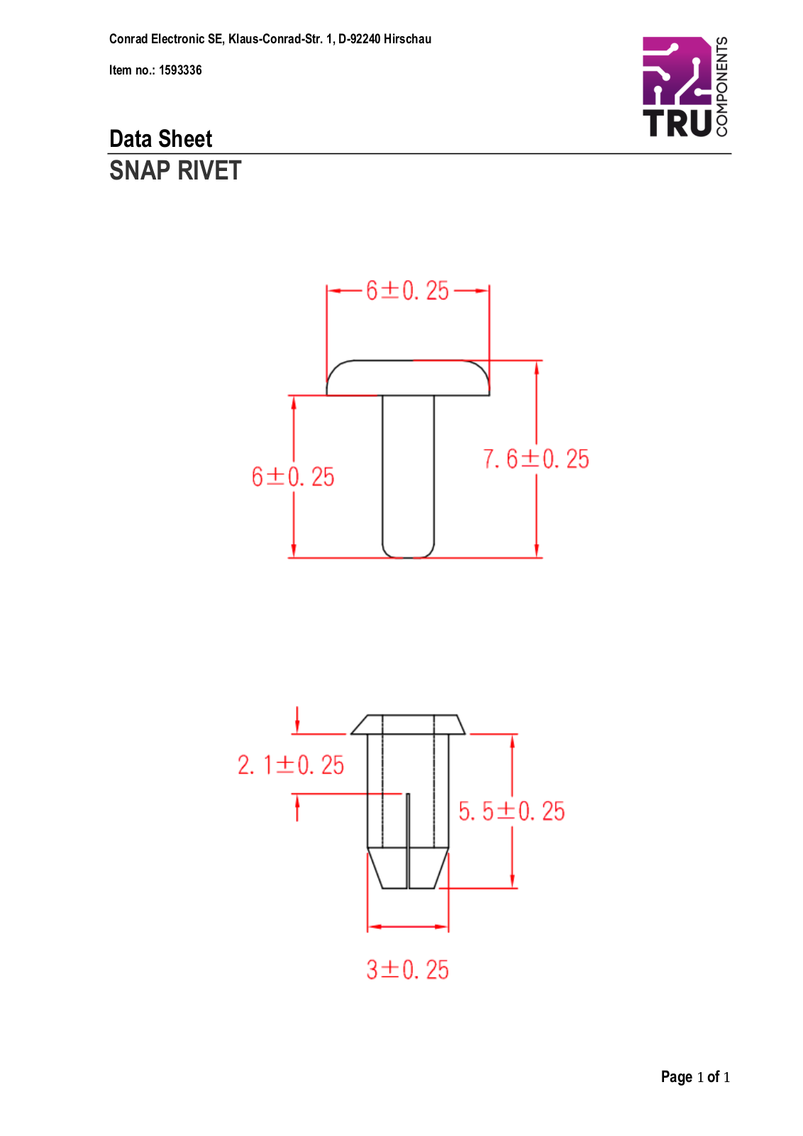 TRU COMPONENTS 1593336 Data Sheet