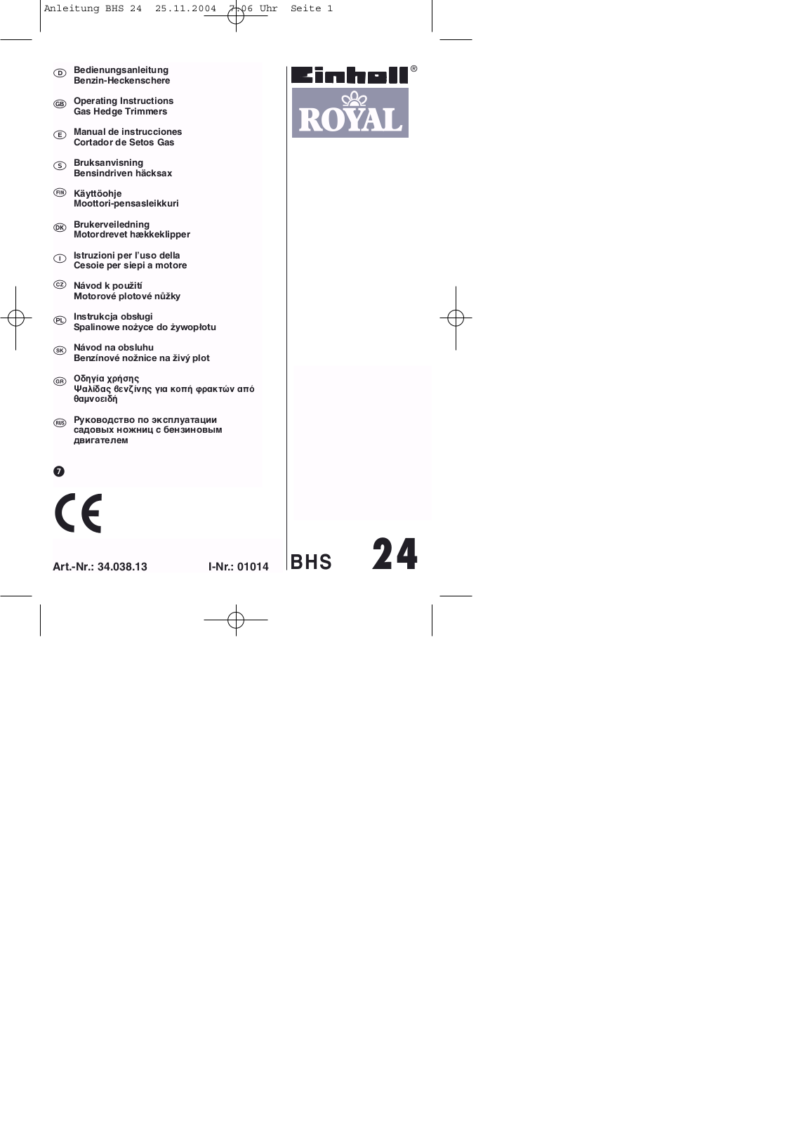 Einhell BHS 24 User Manual