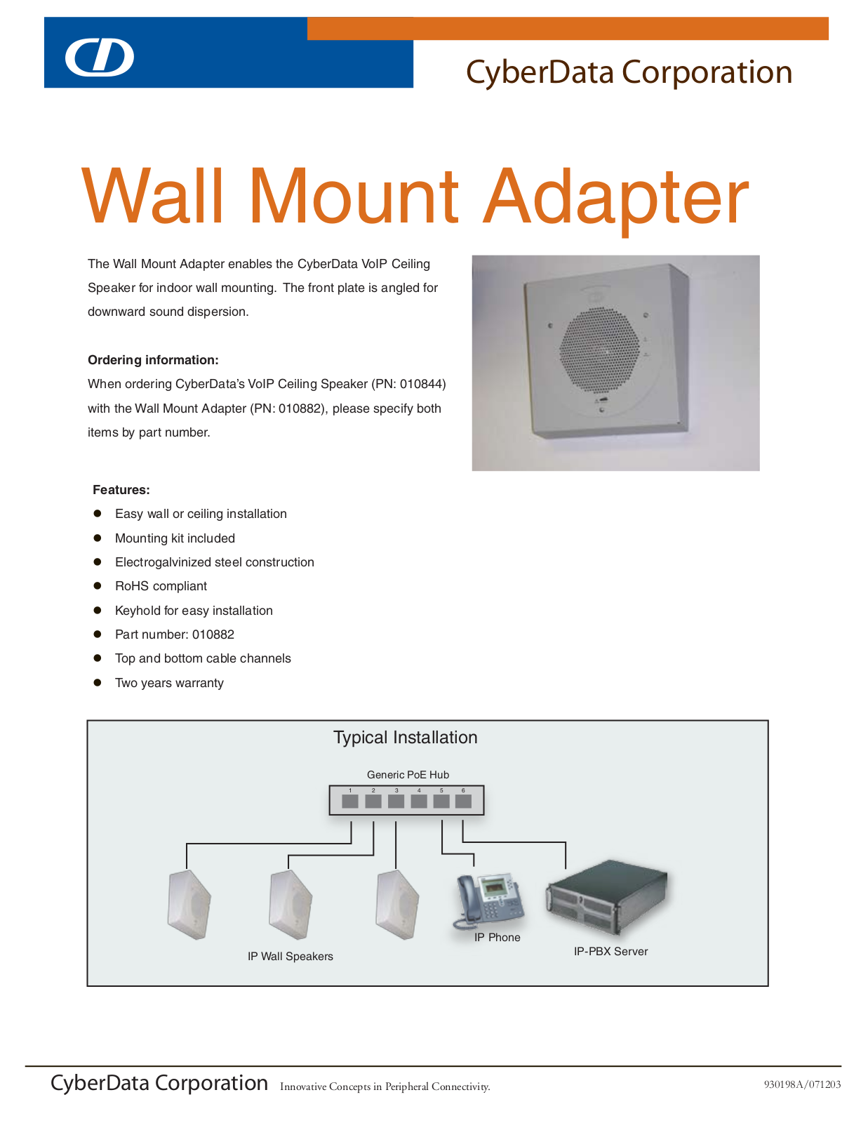 CyberData Wall Mount Adapter User Manual - ManualMachine.com