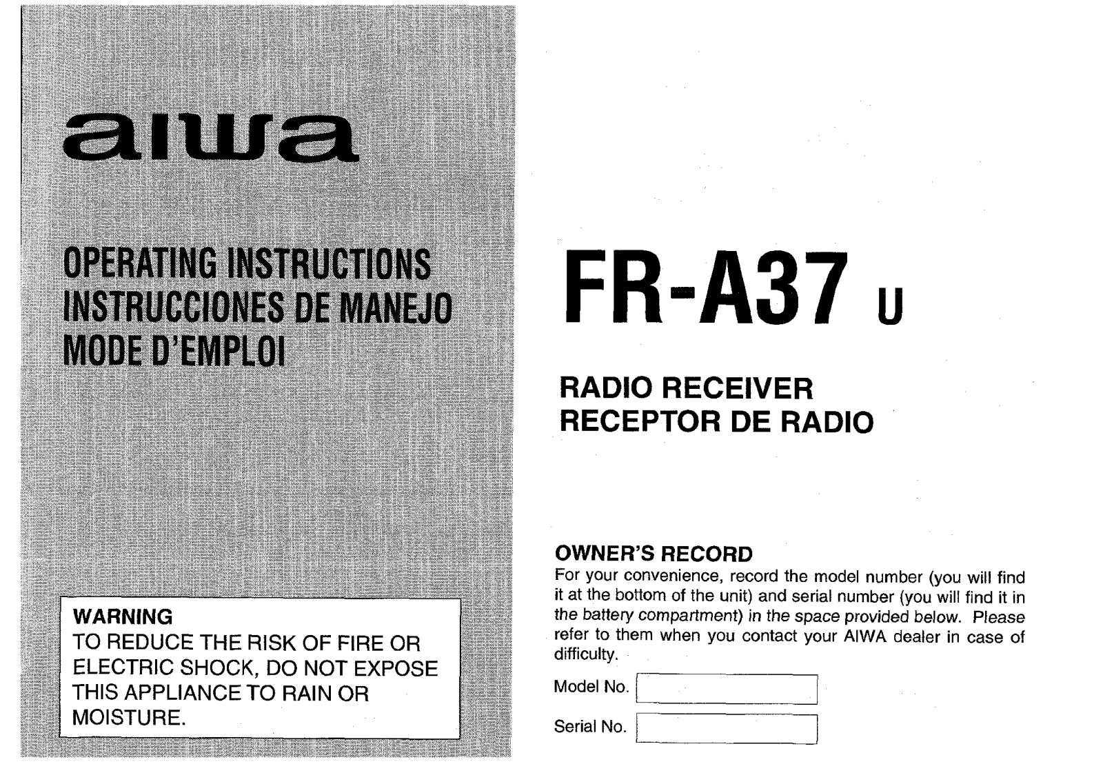 AIWA FR-A37 Operating Instructions