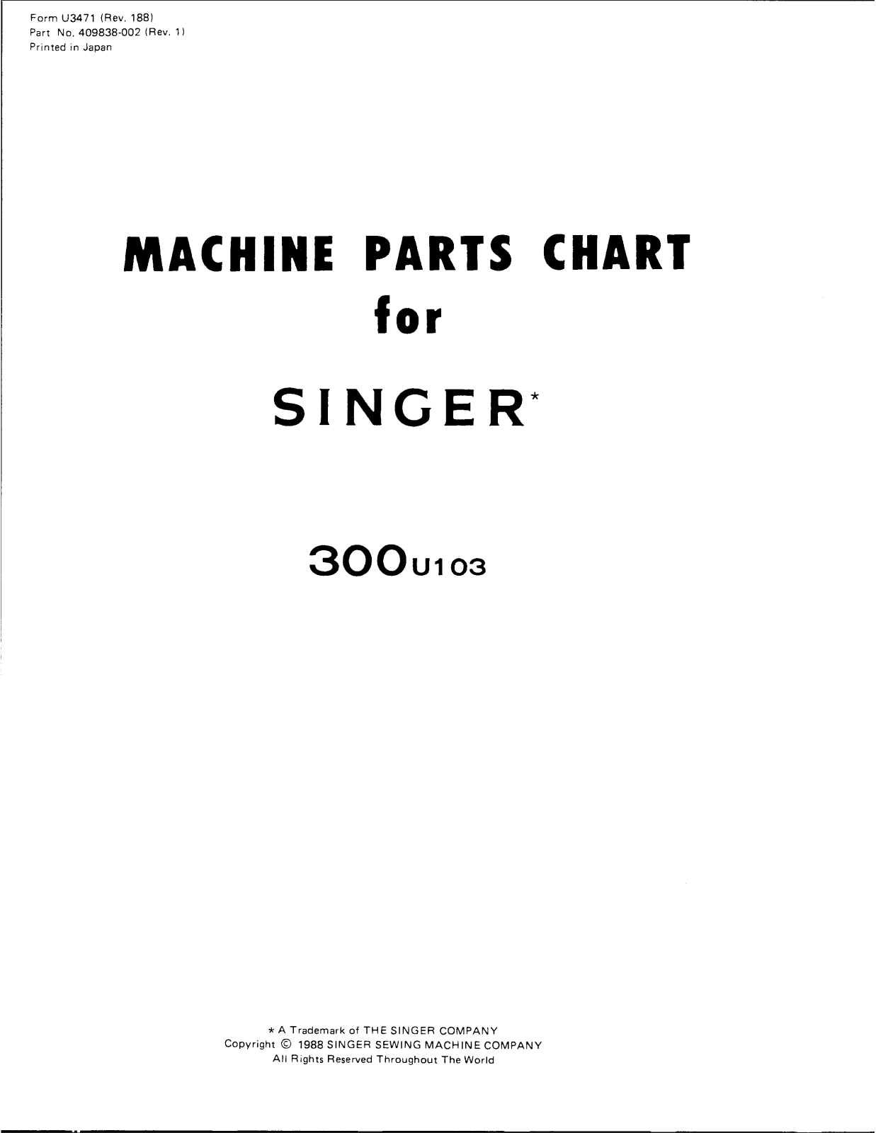 SINGER 300U103 Parts List