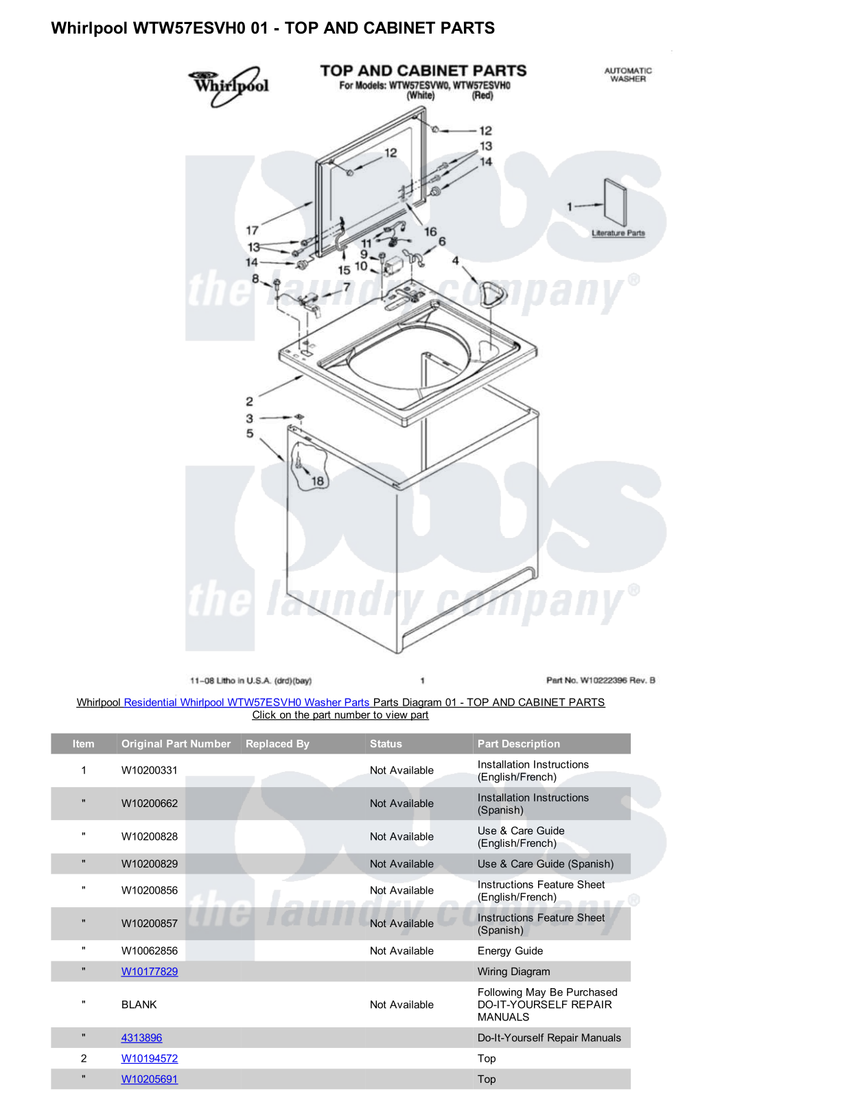 Whirlpool WTW57ESVH0 Parts Diagram