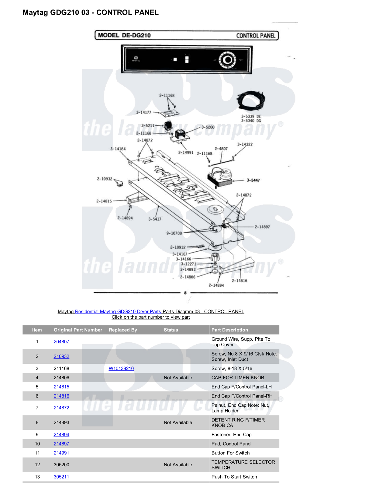 Maytag GDG210 Parts Diagram