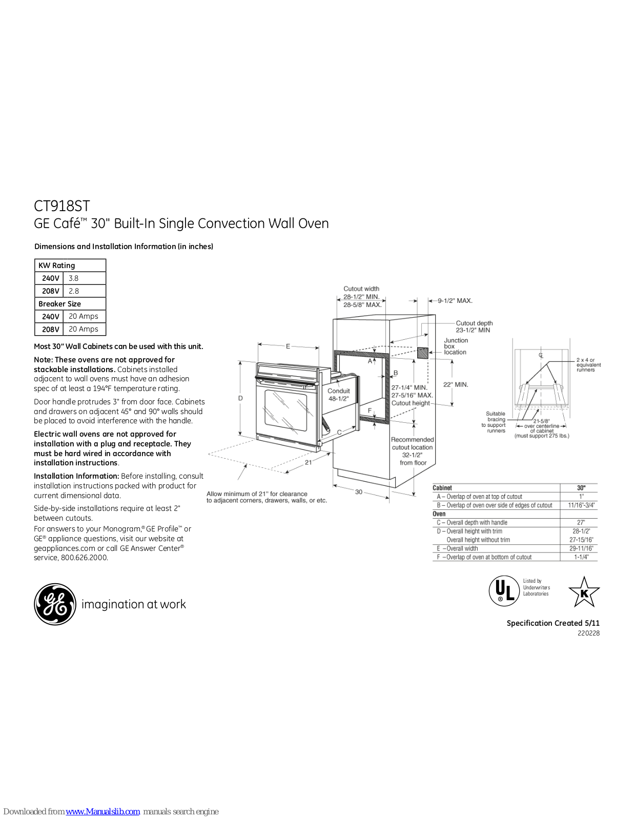 GE CafÃ?Â© CT918STSS, Café CT918STSS, Café CT918ST Dimensions And Installation Information