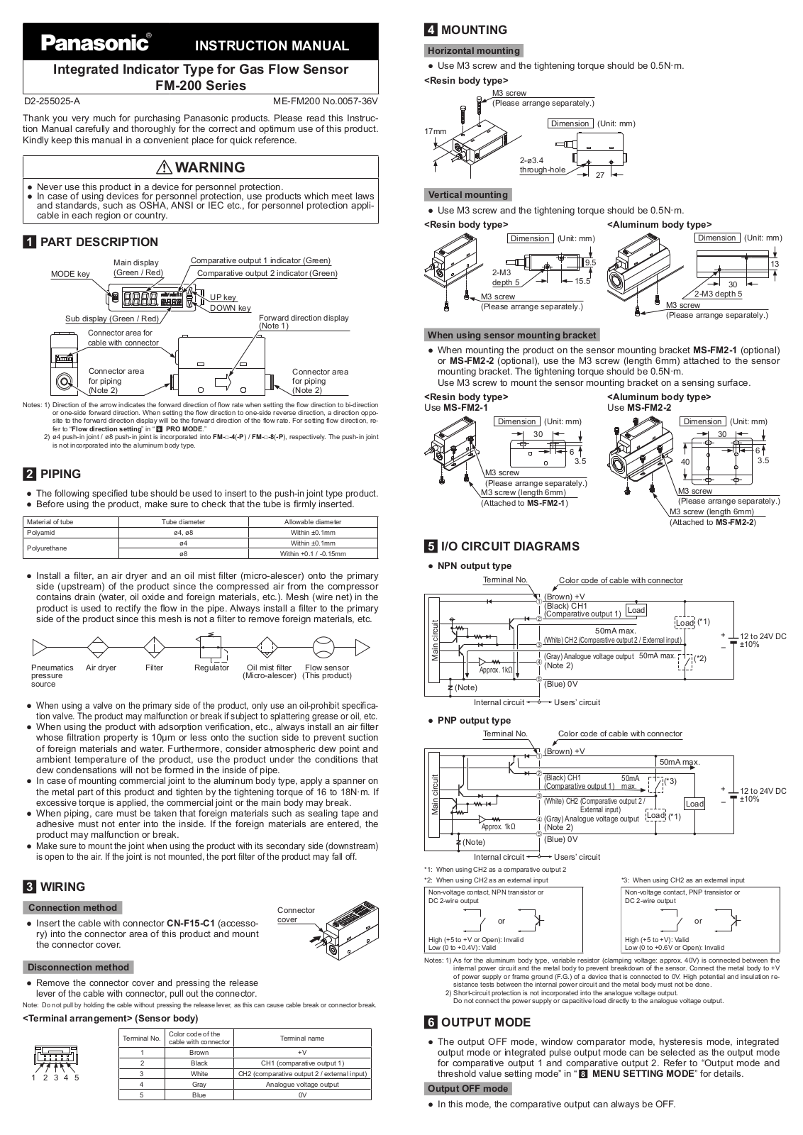 Panasonic FM-252-4-P, FM-252-4, FM-213-4, FM-253-4, FM-214-4 Instruction Manual