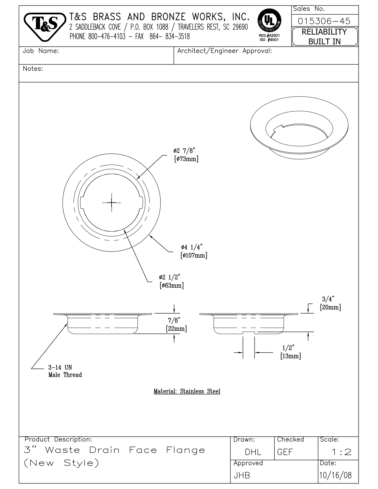 T & S Brass & Bronze Works 015306-45 General Manual