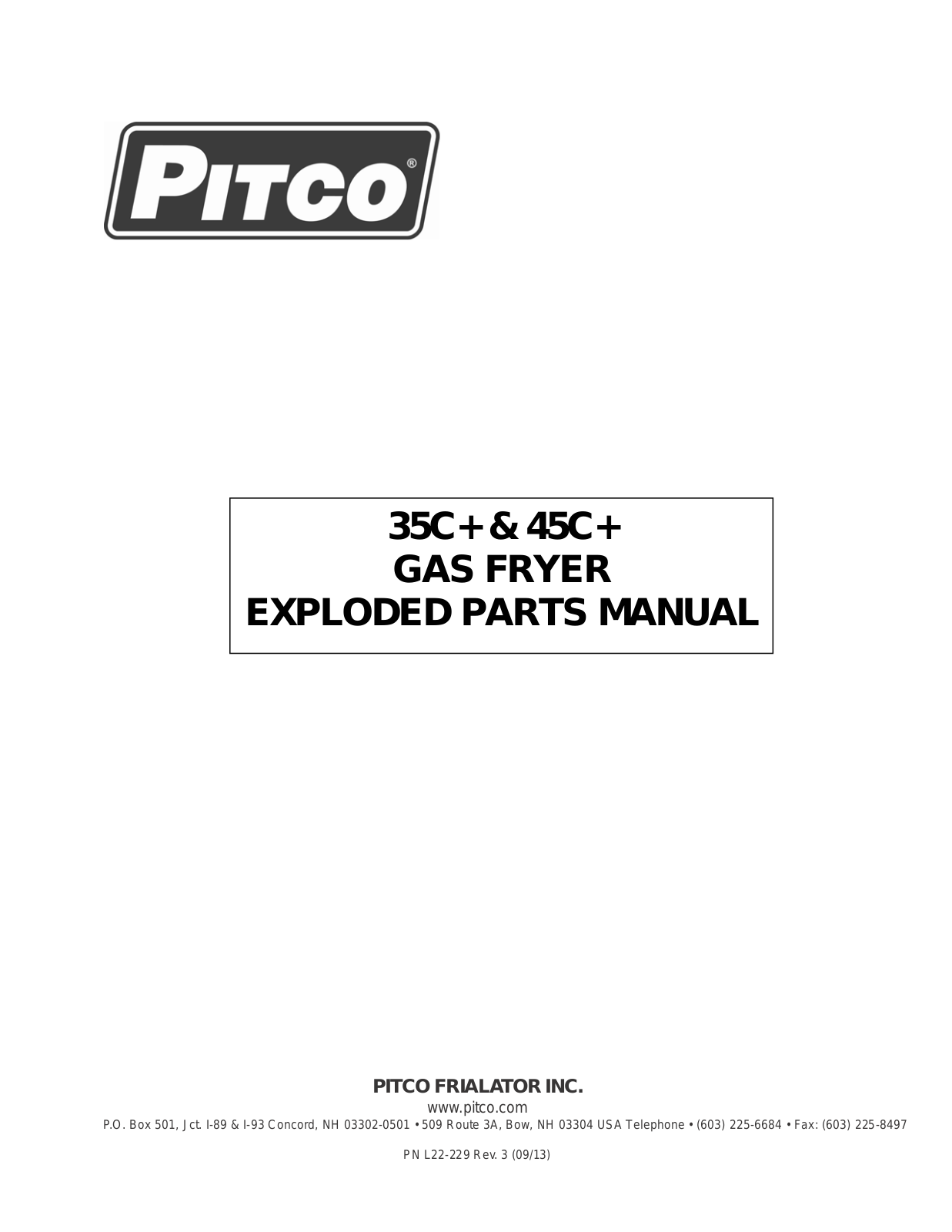 Pitco 35C+, 45C+ PARTS LIST