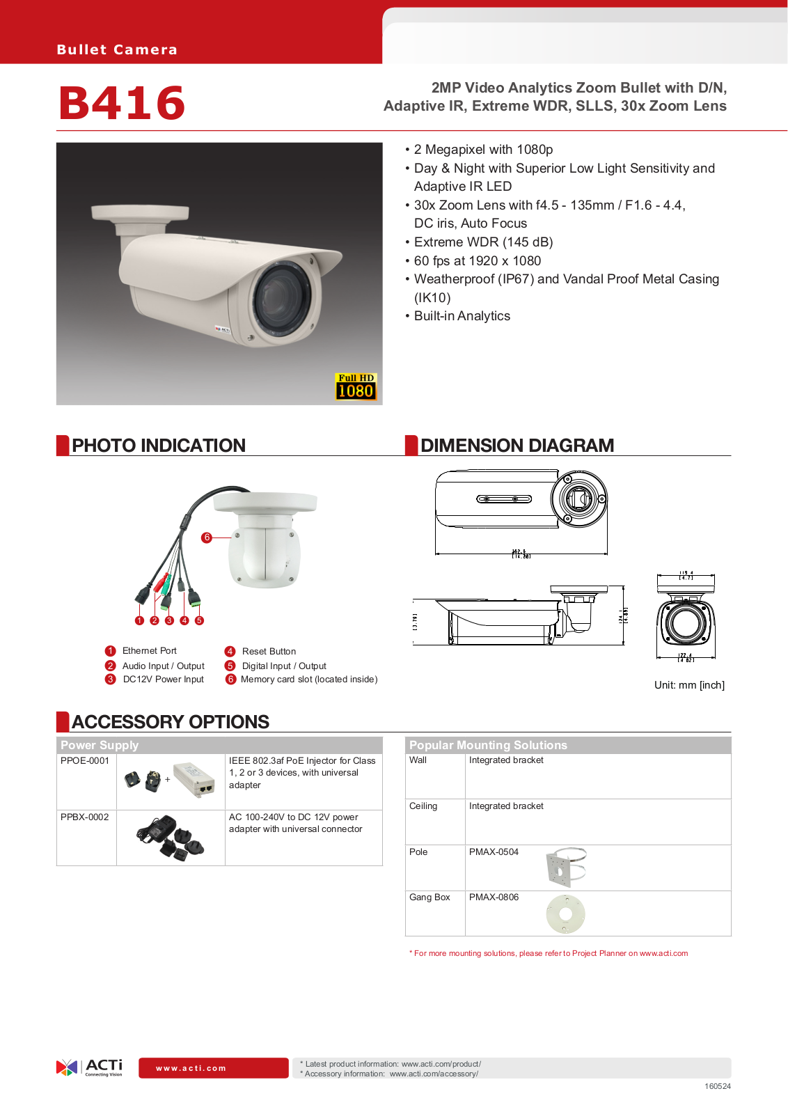 ACTi B416 Specsheet