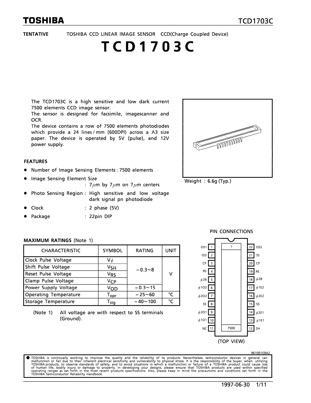 Toshiba TCD1703C Datasheet