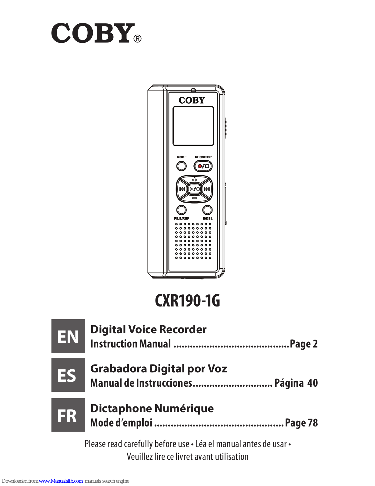 Coby CXR190-1G, CXR190 Instruction Manual