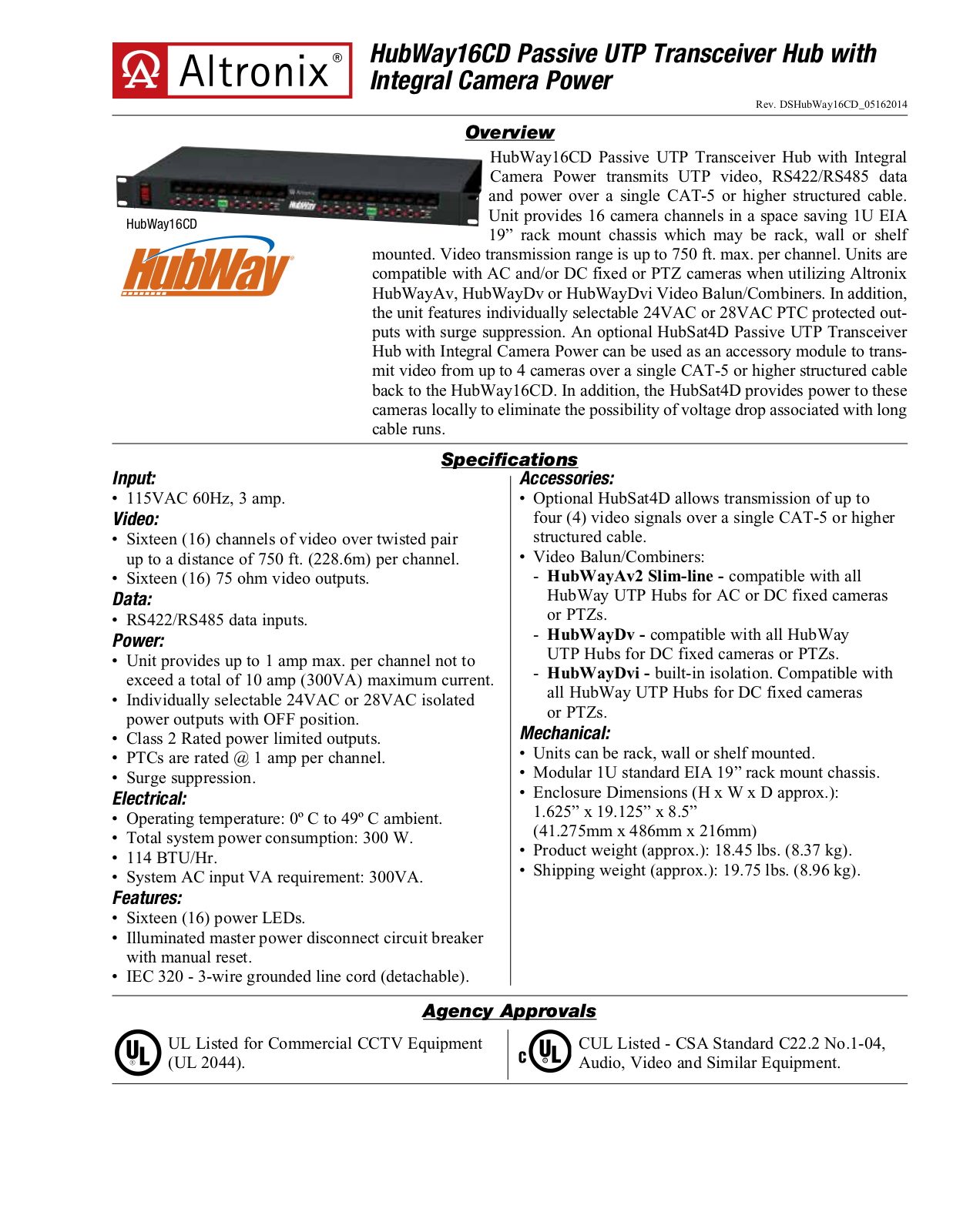 Altronix HubWay163CD, HubWay162CD Specsheet