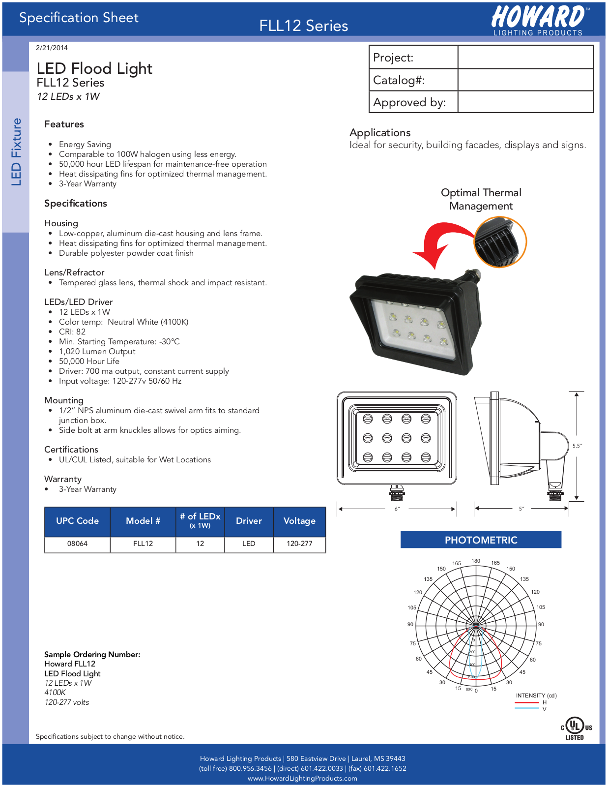 Howard Industries FLL12 Series Specifications