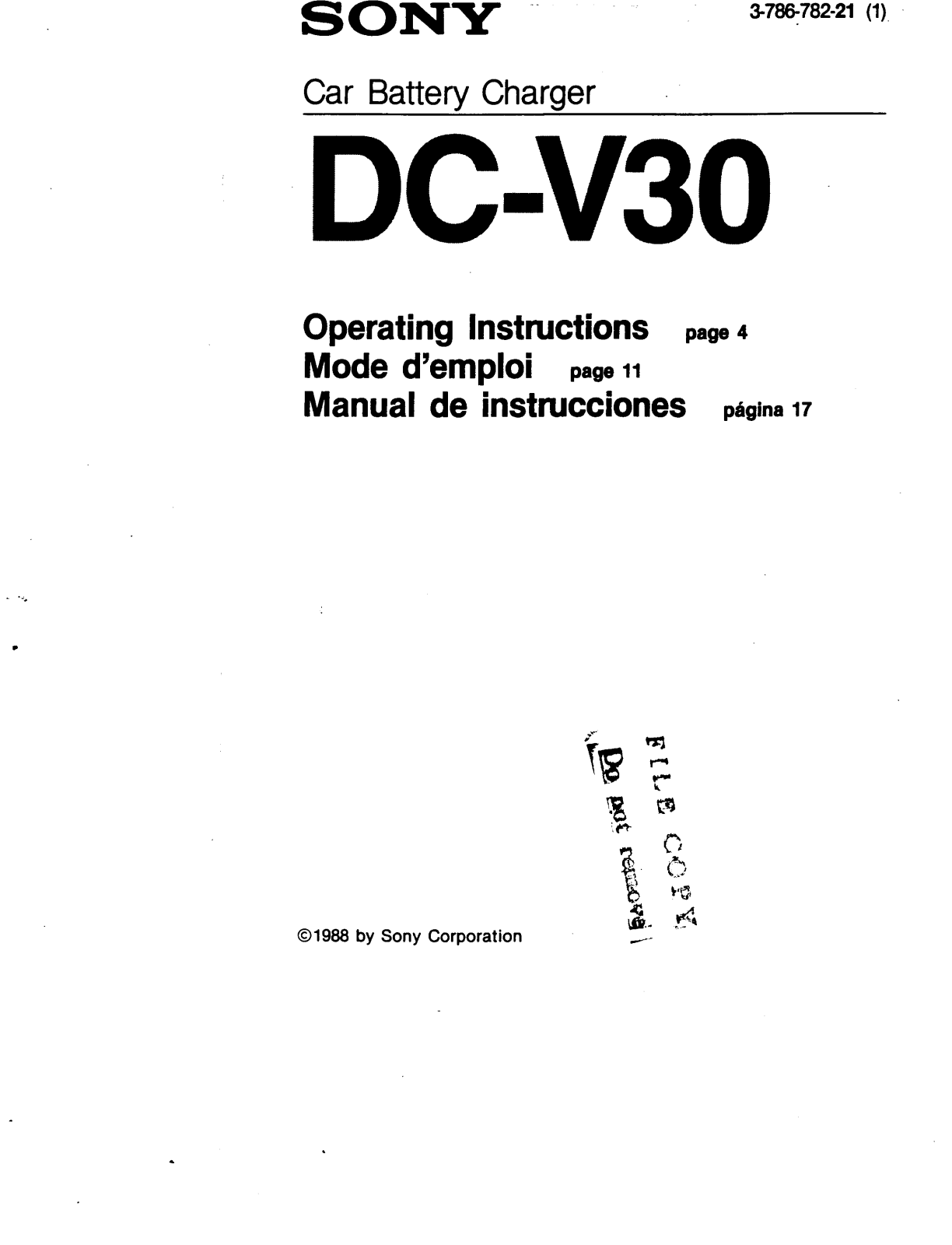Sony DC-V30 Operating Instructions