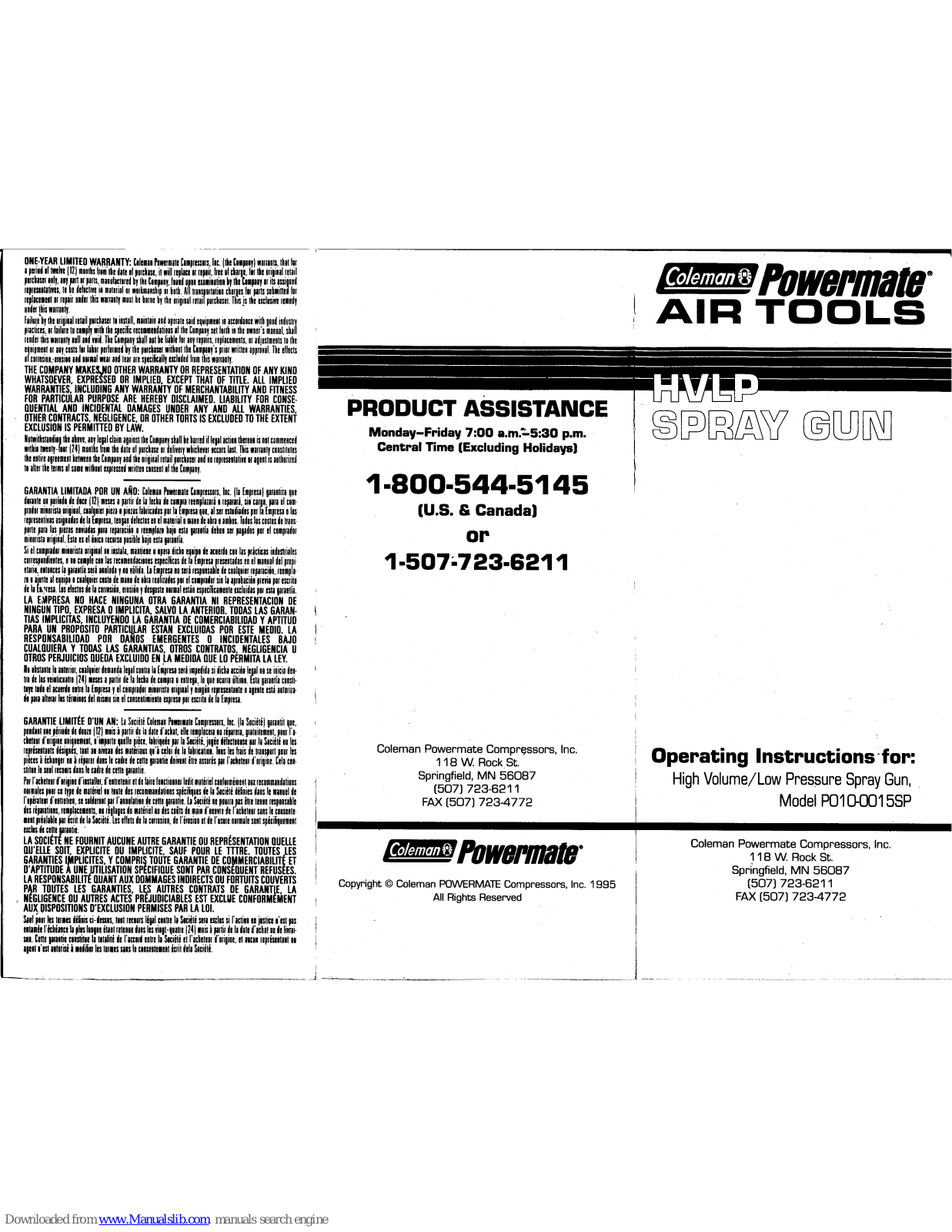 Coleman Powermate HVLP Operating Instructions Manual