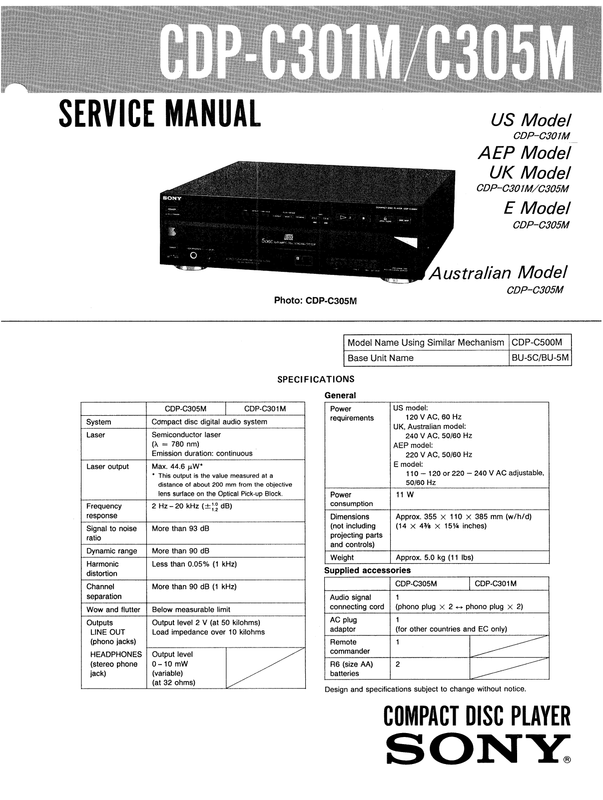 Sony CDPC-305-M Service manual