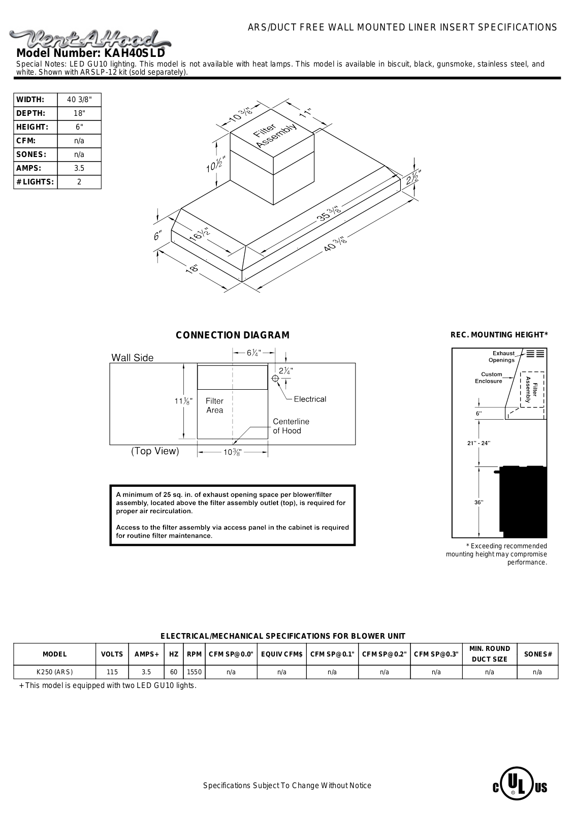 Vent-A-Hood KAH40SLD SPECIFICATIONS - ManualMachine.com