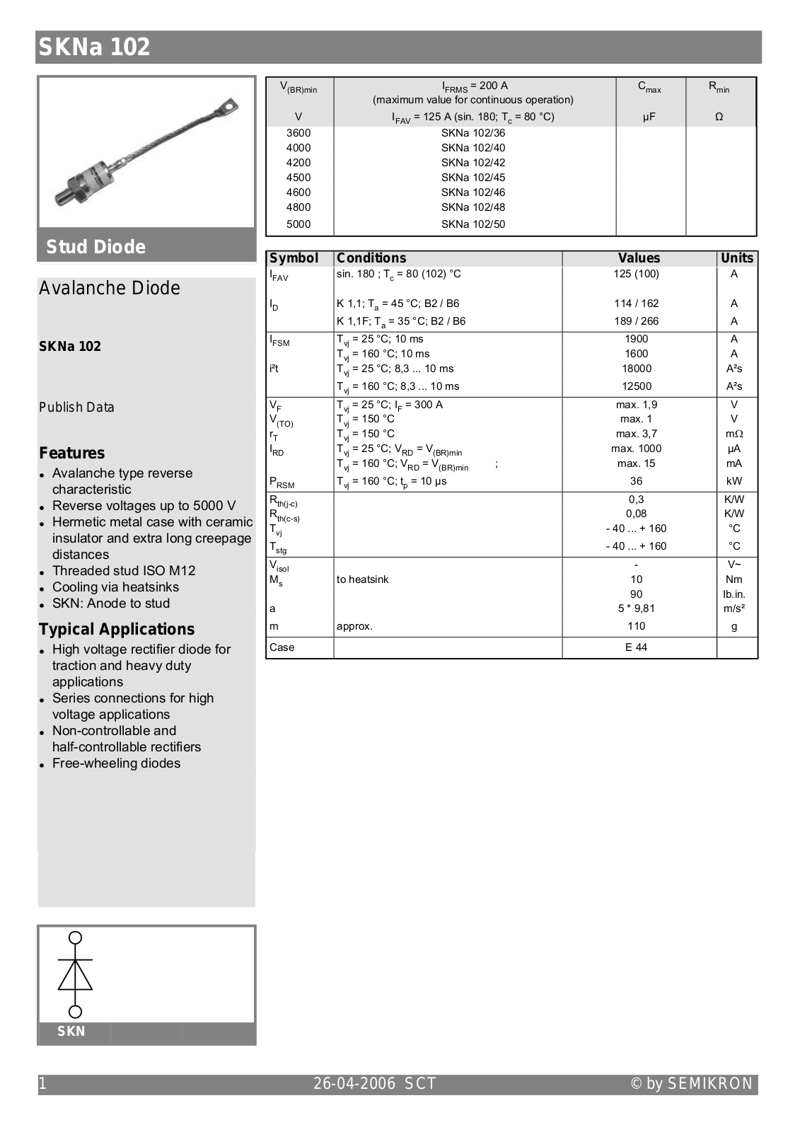 Semikron SKNA102 Data Sheet