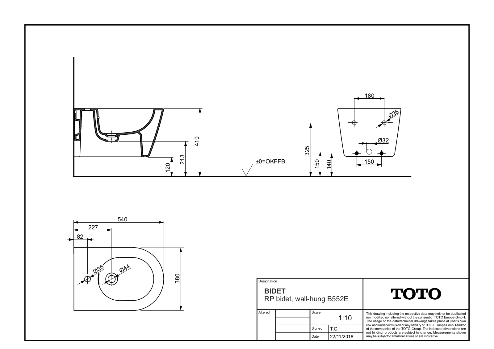 TOTO B552E Dimensions