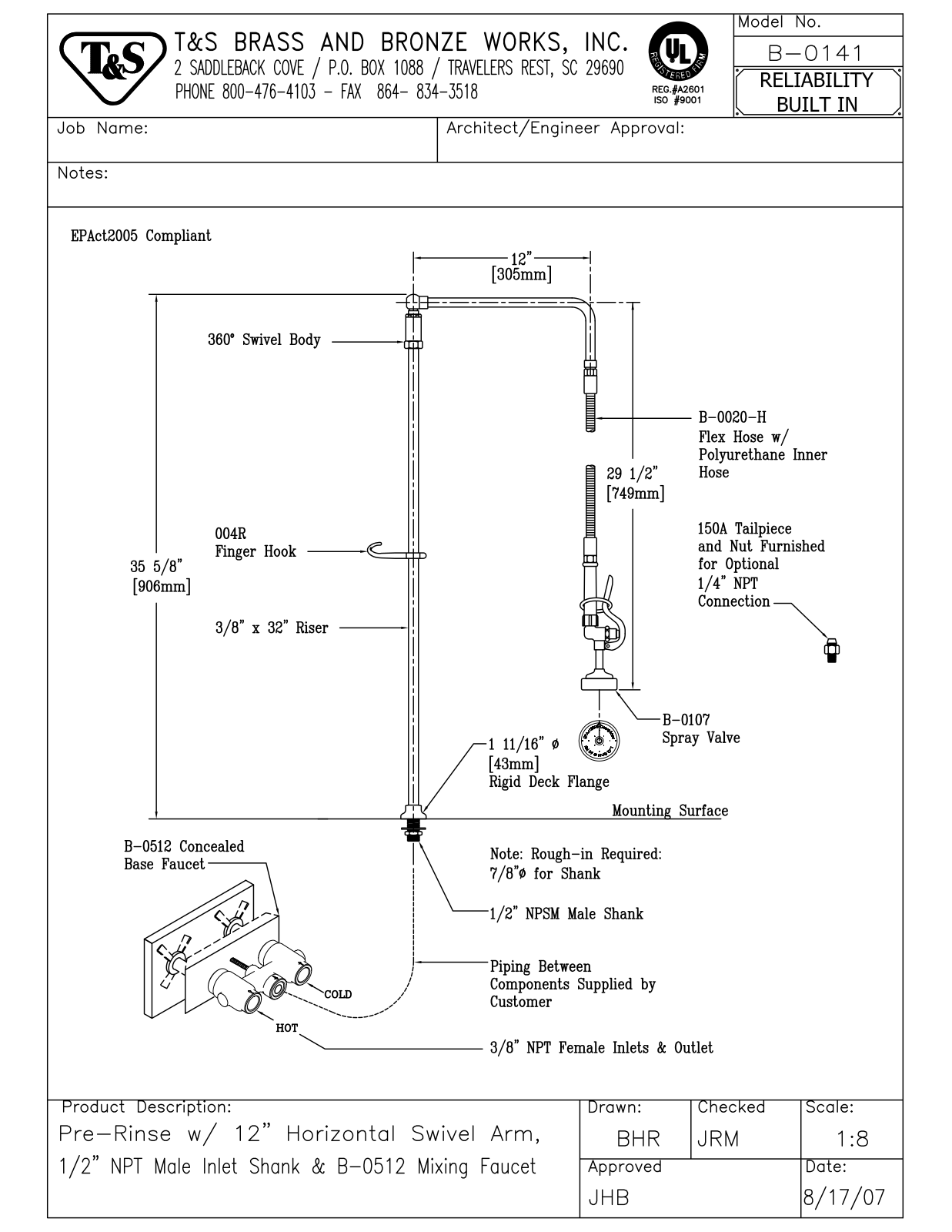 T&S Brass B-0141 User Manual