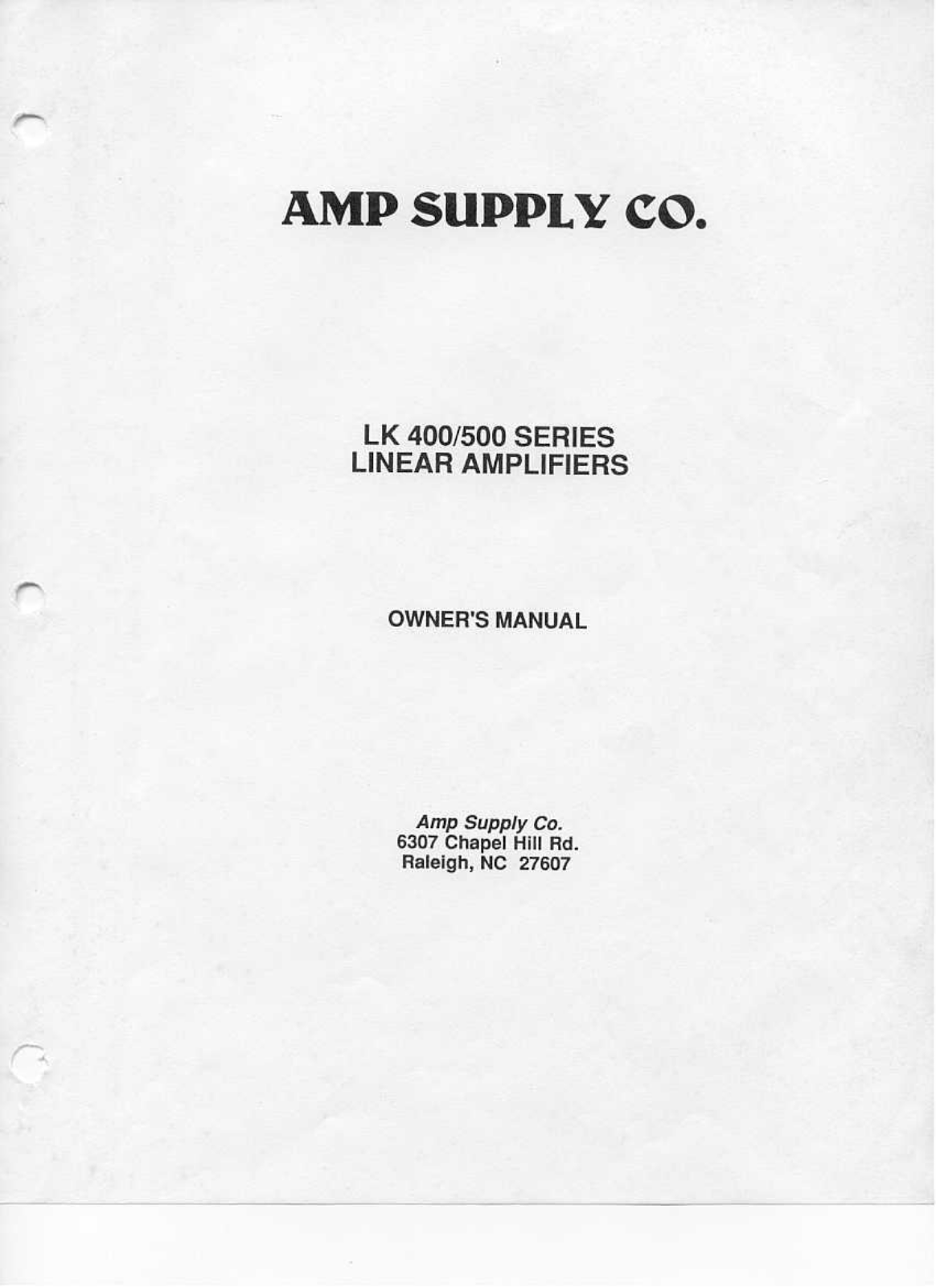 Amp Supply LK 500, LK 400 Service manual