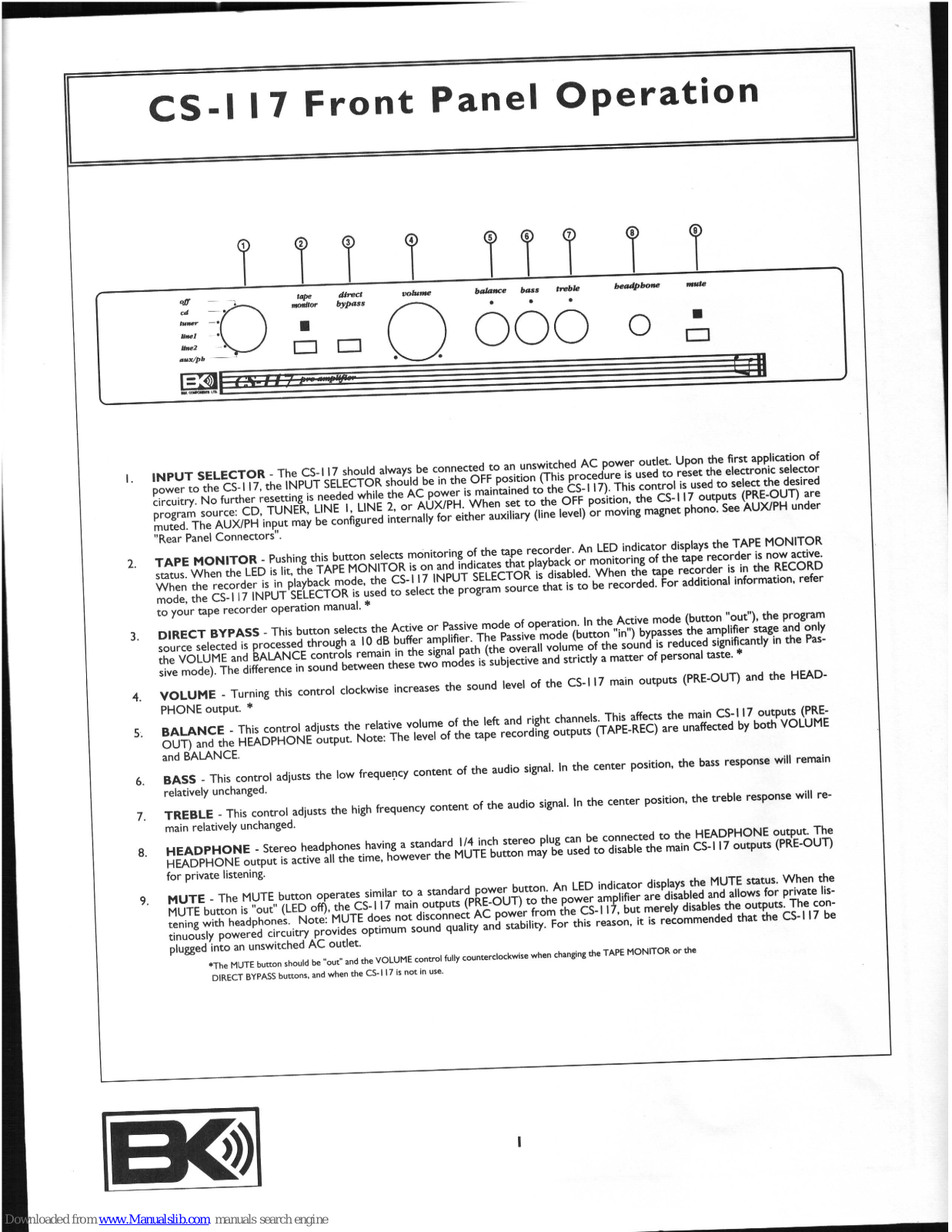 BK Precision CS117 Owner's Manual