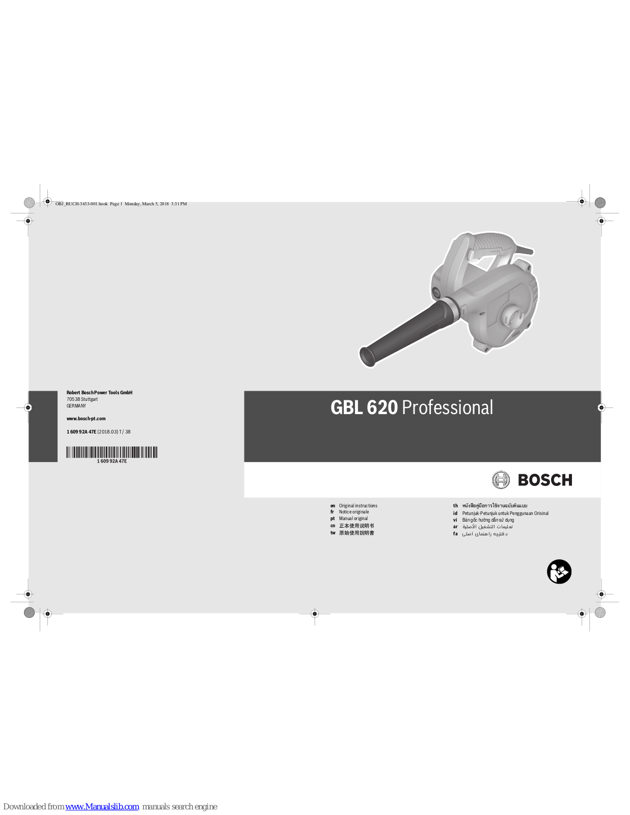 Bosch GBL 620 Professional Original Instructions Manual