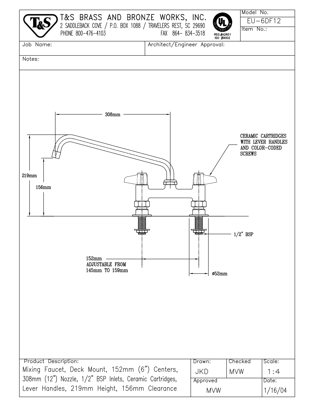 T&S Brass EU-6DF12 User Manual