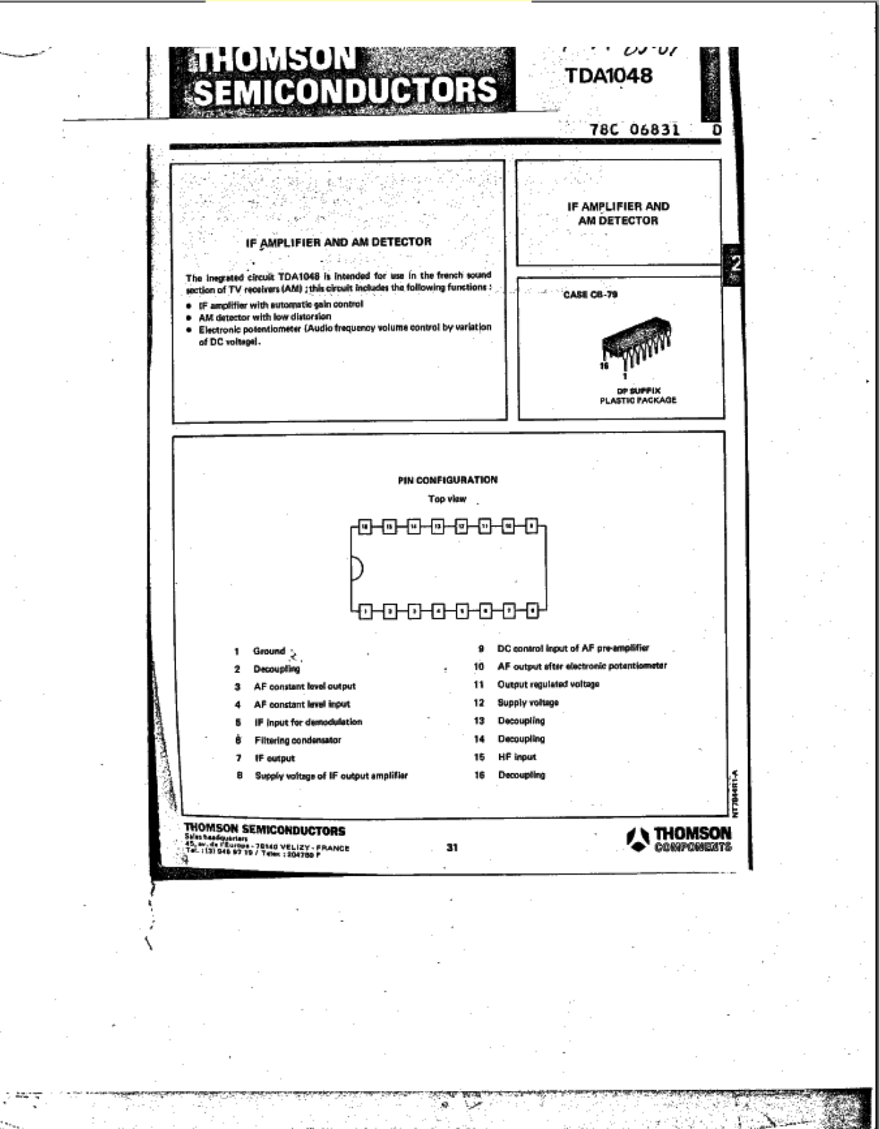 Datasheet TDA1048 Specification - ManualMachine.com