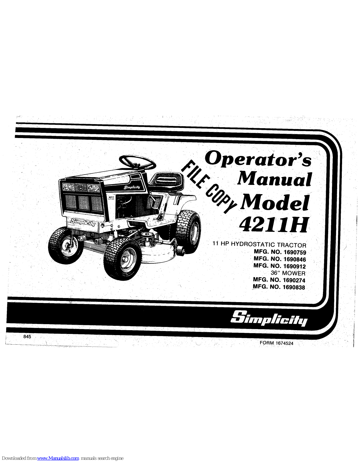 Simplicity 4211,4211H Operator's Manual