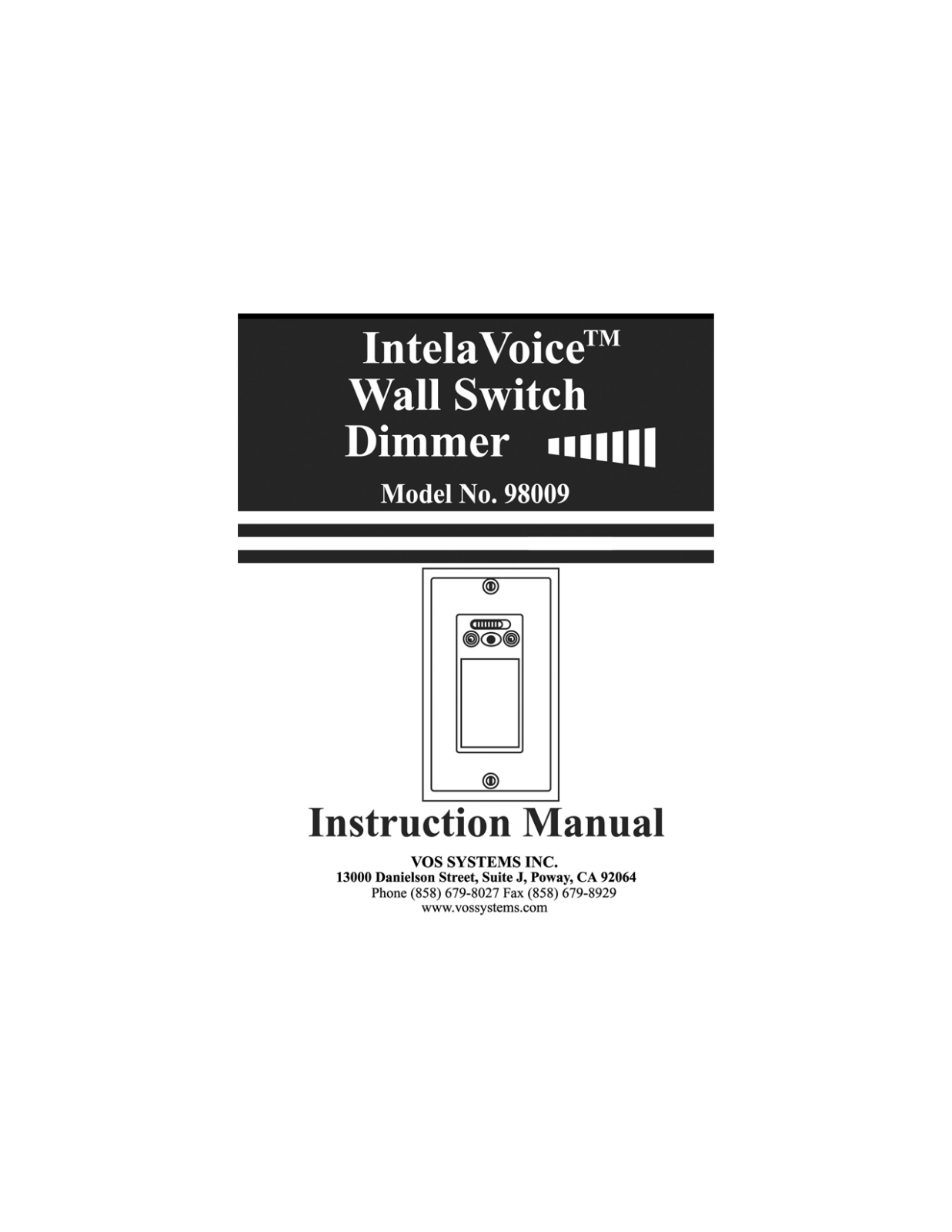 VOS IntelaVoice 98009 Instruction Manual