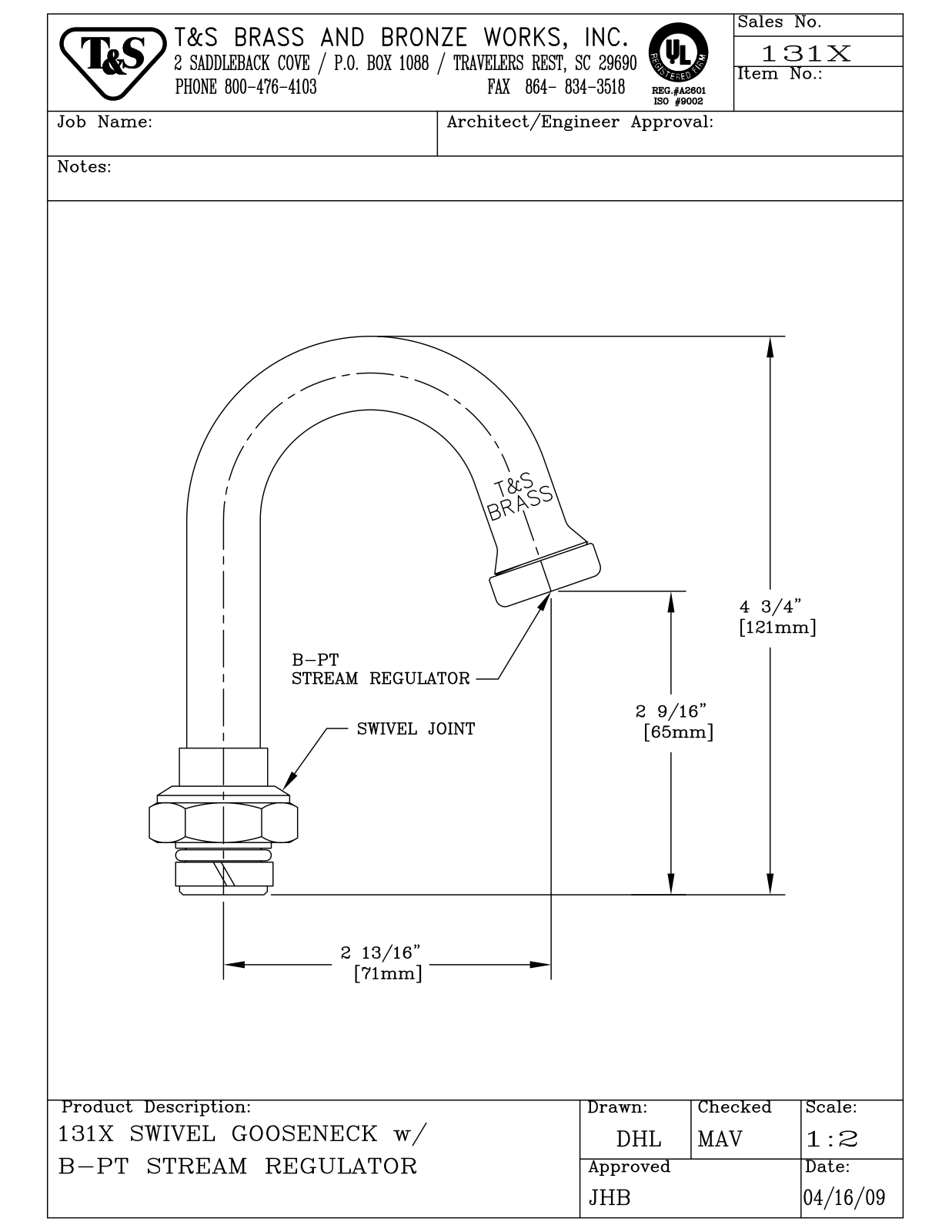 T & S Brass & Bronze Works 131X General Manual