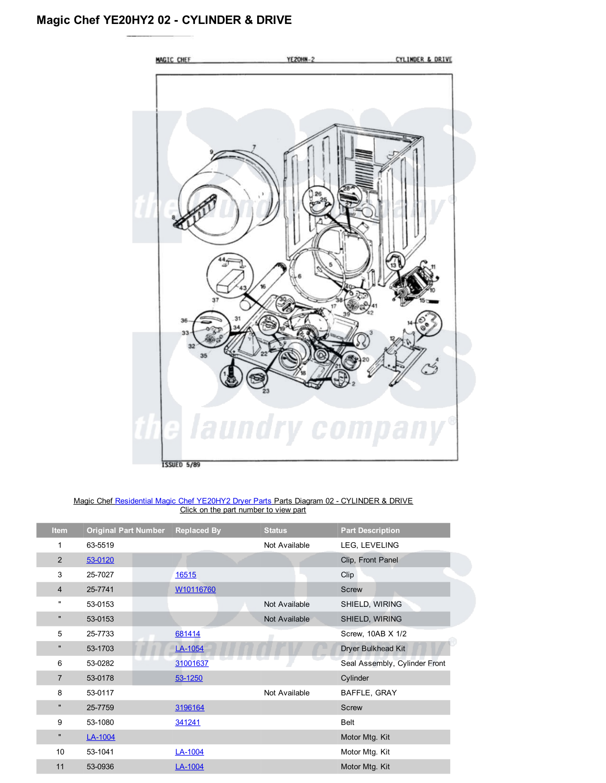 Magic Chef YE20HY2 Parts Diagram