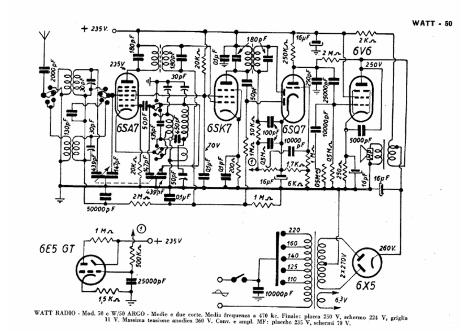 Watt Radio 50 w, 50 argo schematic