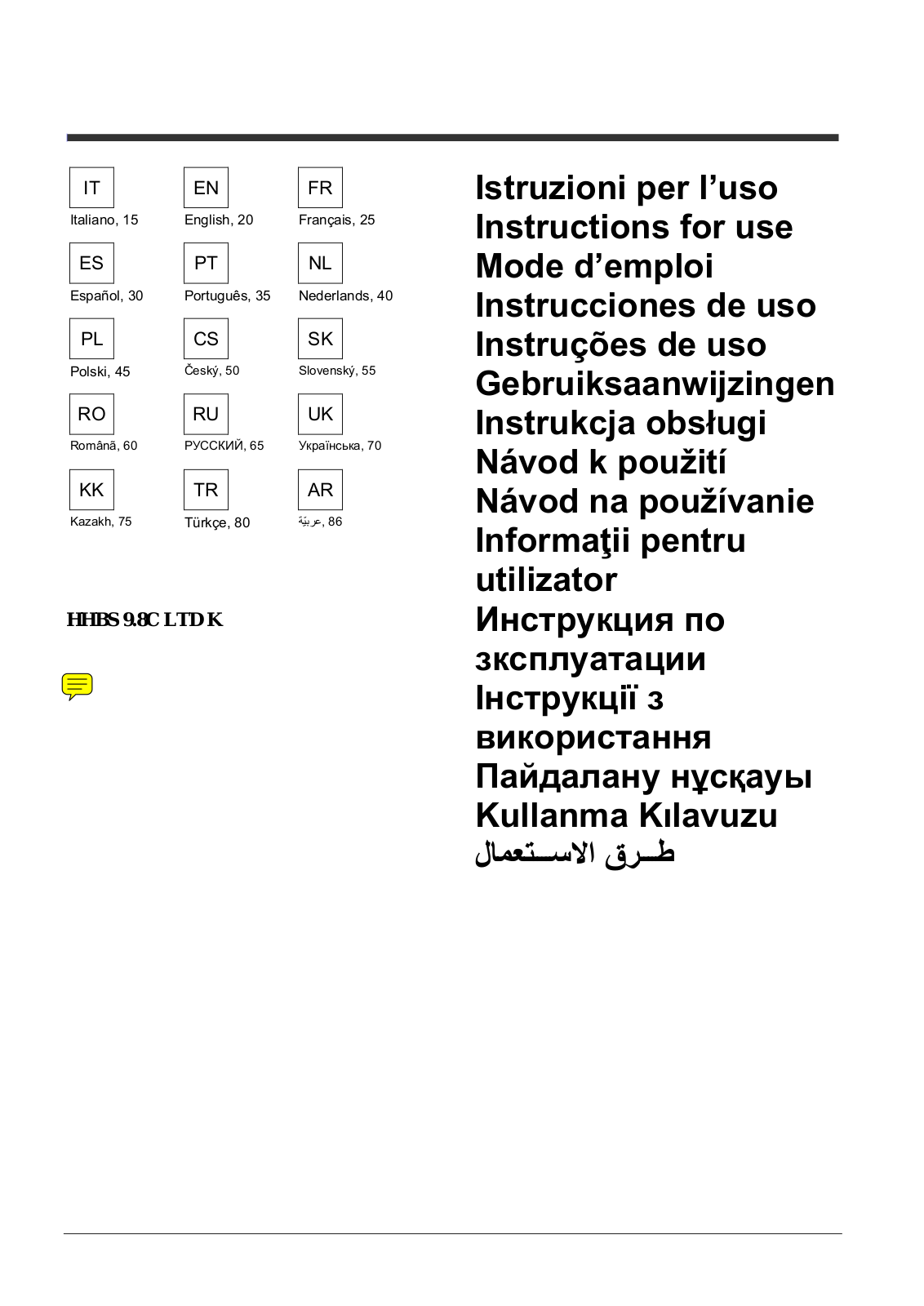 HOTPOINT/ARISTON HHBS 9.8C LTD K User Manual