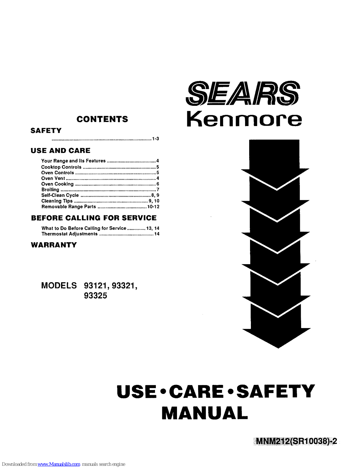 Kenmore 93121, 93321, 93325 Use, Care, Safety Manual - ManualMachine.com
