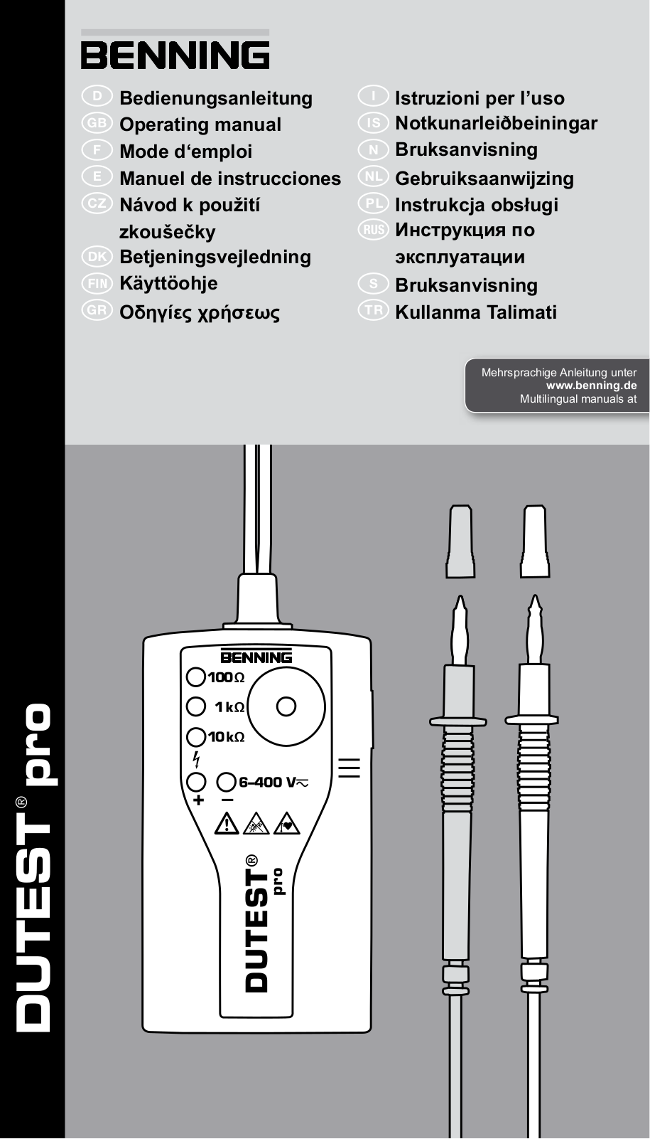 Benning Dutest Pro operation manual