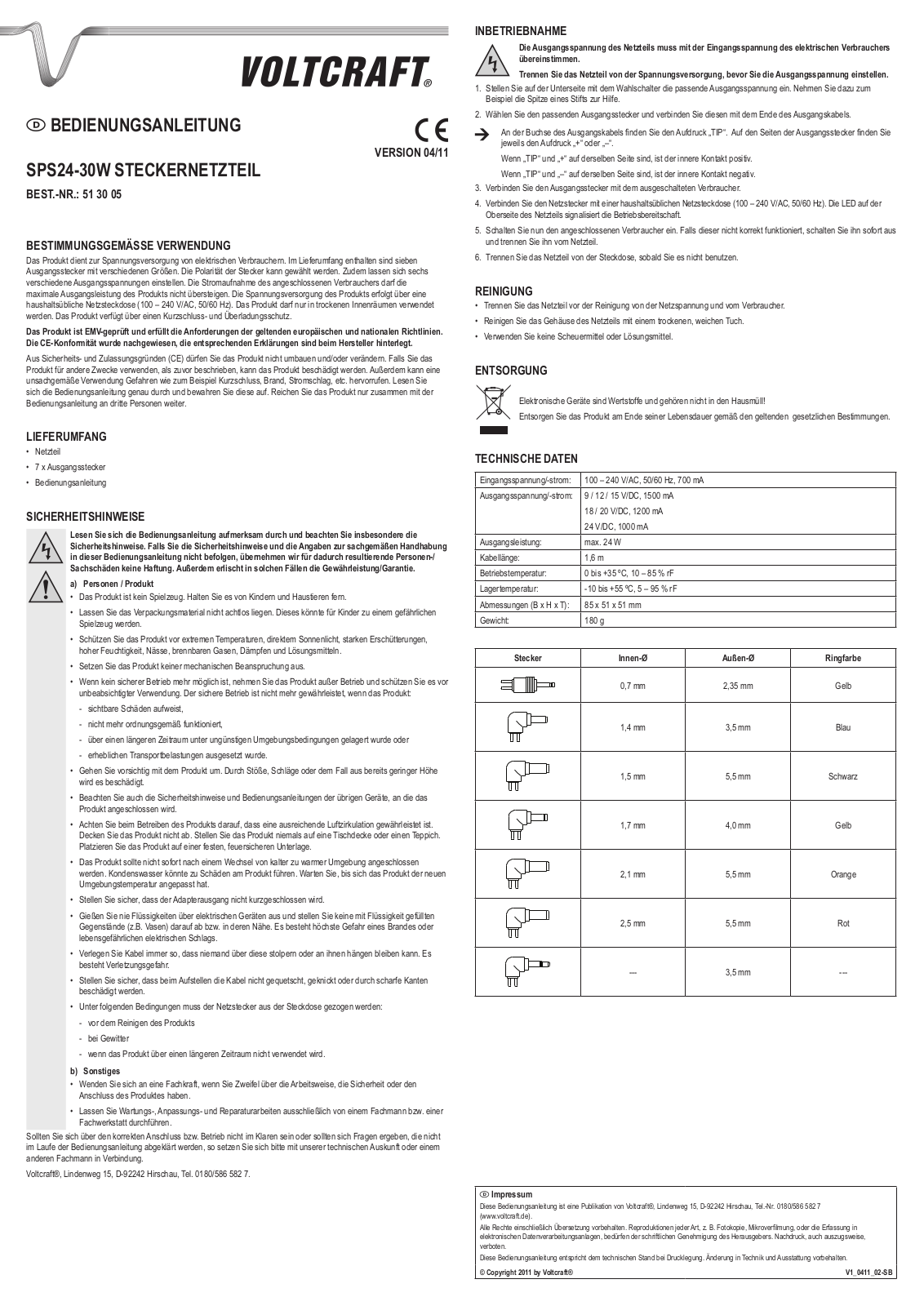 VOLTCRAFT SPS24-30W Operating Instructions