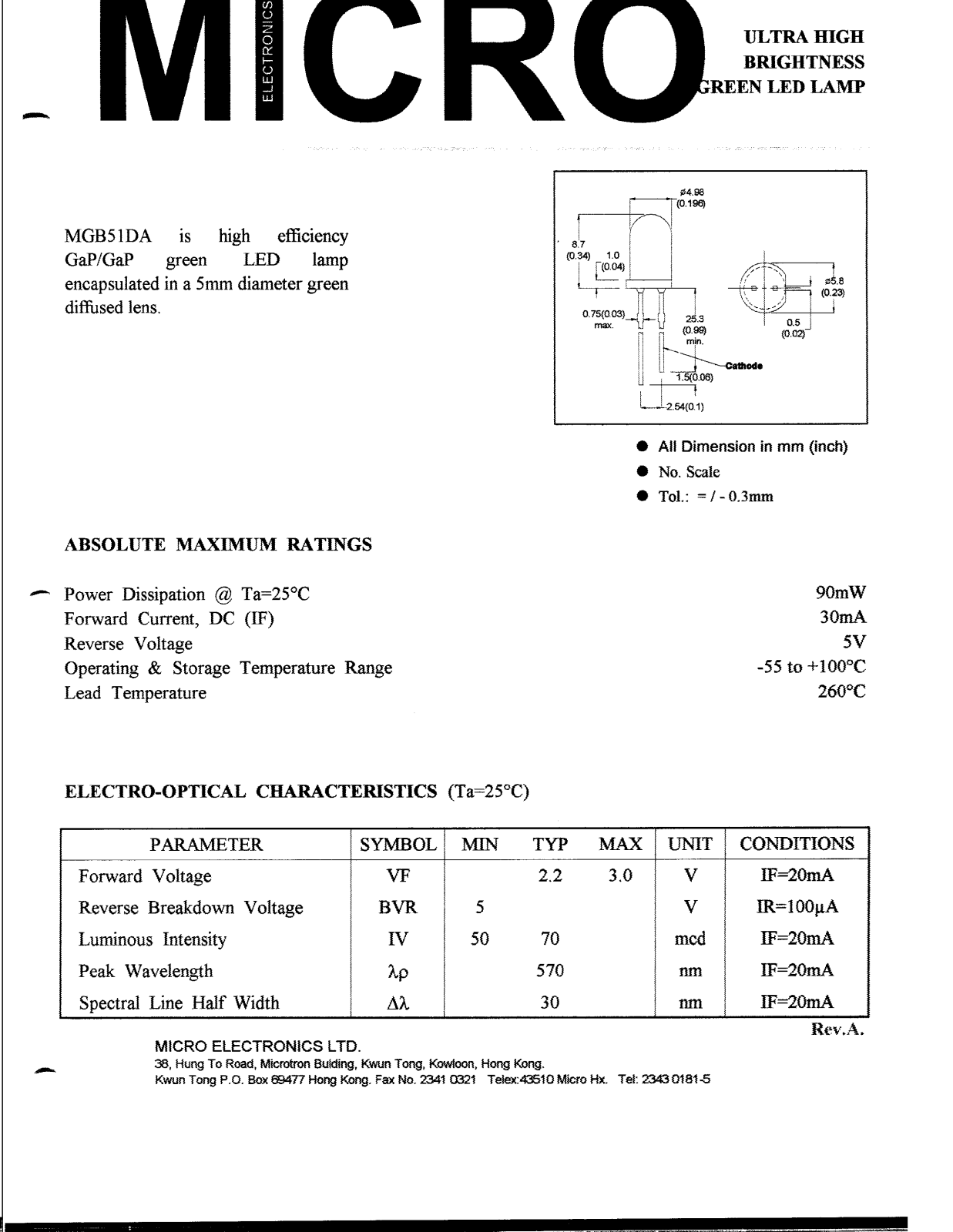 MICRO MGB51DA Datasheet