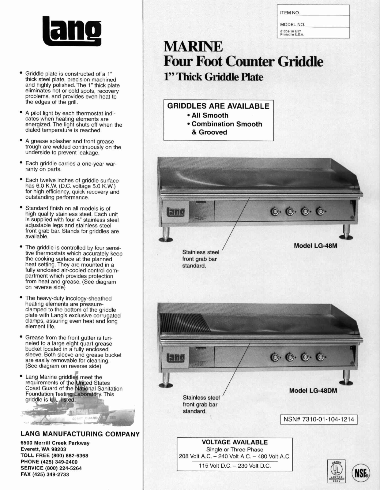 Lang Manufacturing LG-48M User Manual