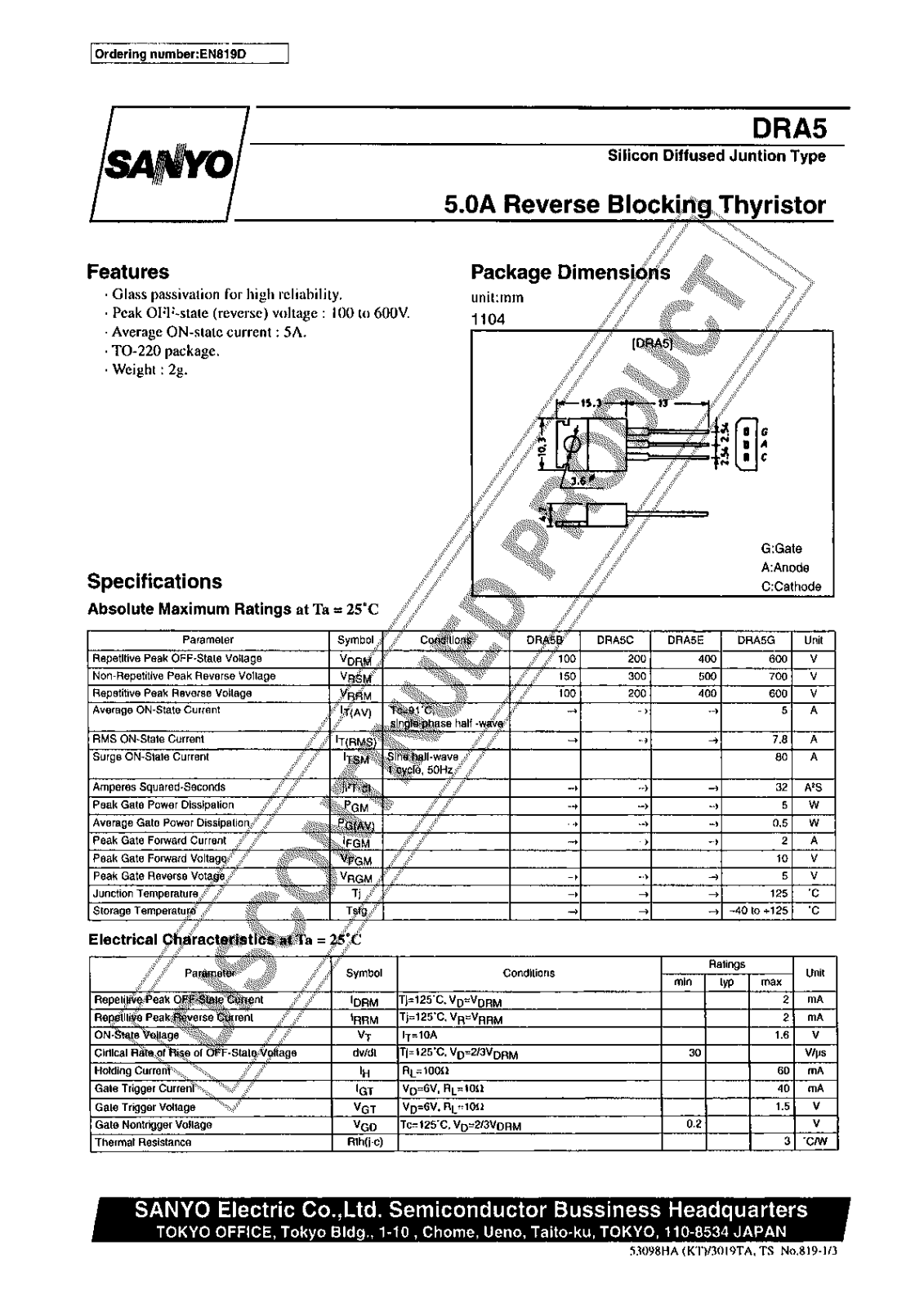 Sanyo DRA5 Specifications