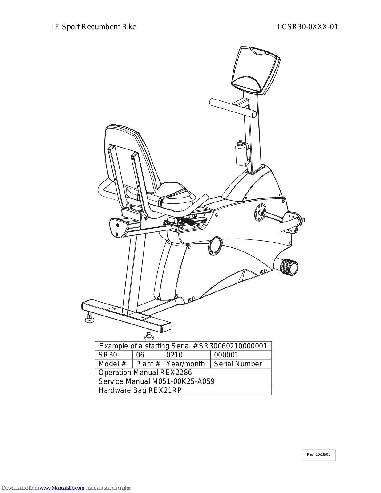 Life Fitness Sport LCSR30-0XXX-01 Parts List