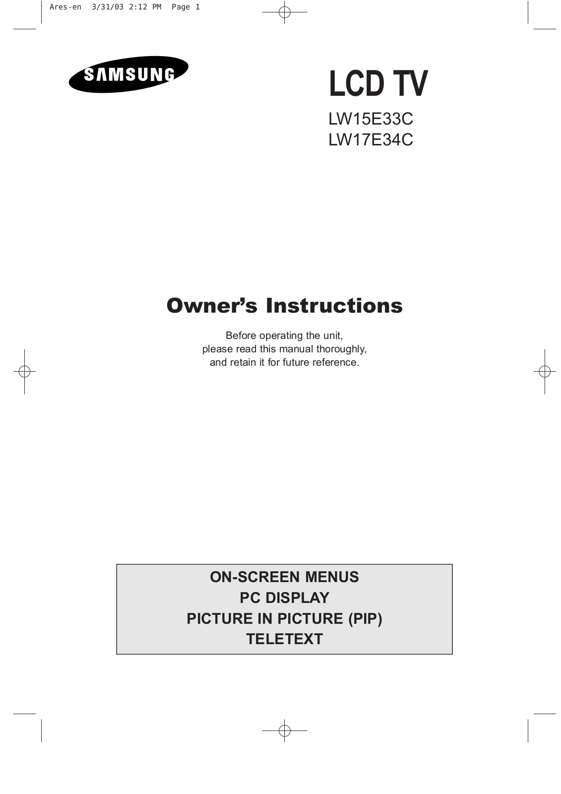 Samsung LW17E34C, LW15E33C User Manual