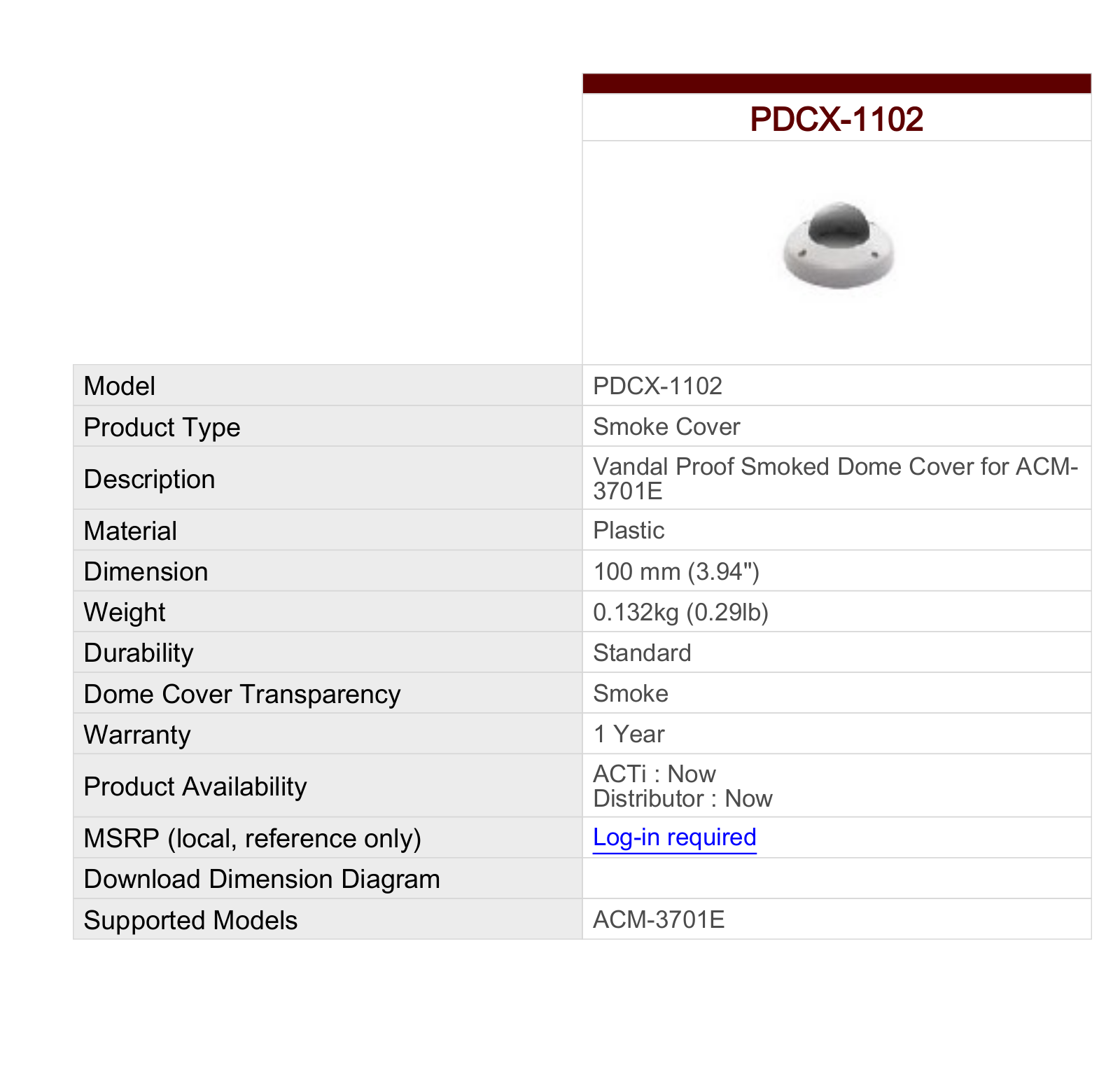 ACTi PDCX-1102 Specsheet