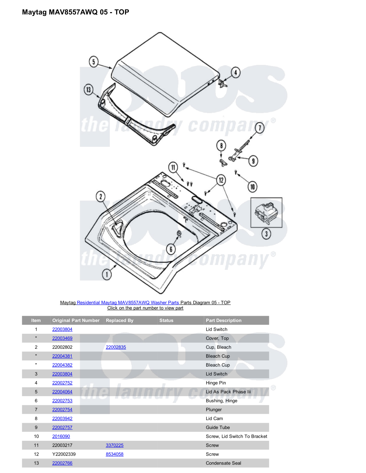 Maytag MAV8557AWQ Parts Diagram